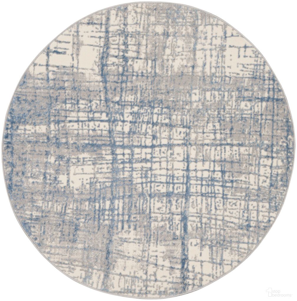 The appearance of Calvin Klein Rush 4' x 4' Round Indoor Rug In Ivory Blue designed by Nourison in the modern / contemporary interior design. This ivory blue piece of furniture  was selected by 1StopBedrooms from Rush Collection to add a touch of cosiness and style into your home. Sku: 99446818409. Material: Polypropylene.