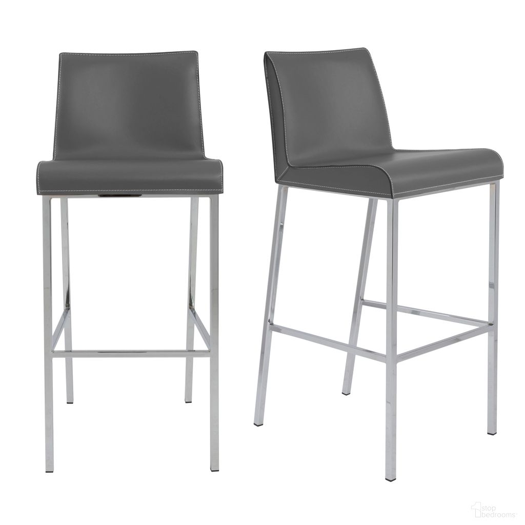 The appearance of Cam Barstool Set of 2 In Gray designed by Euro Style in the modern / contemporary interior design. This gray piece of furniture was selected by 1StopBedrooms from Cam Collection to add a touch of cosiness and style into your home. Sku: 15201GRY. Material: Leather.