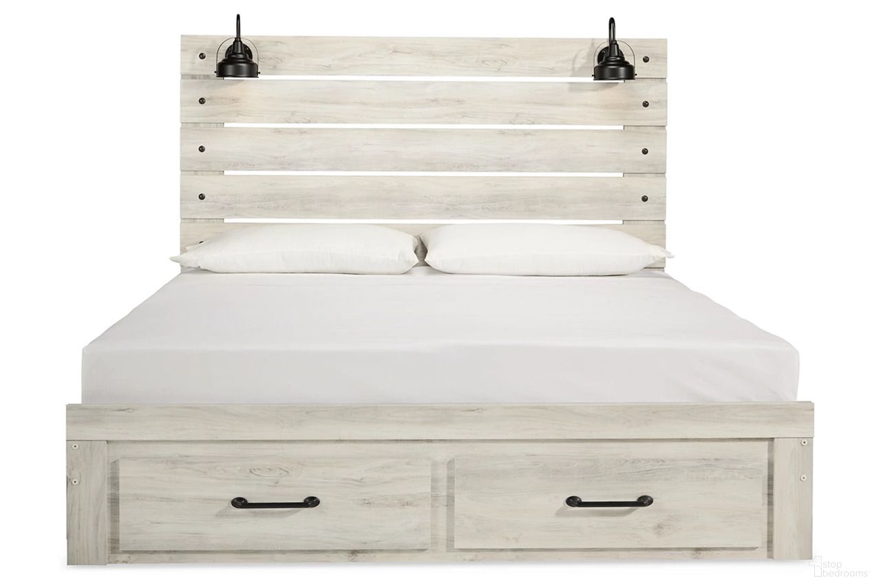 The appearance of Cambeck King Panel Storage Bed In White Wash designed by Signature Design by Ashley in the transitional interior design. This white wash piece of furniture was selected by 1StopBedrooms from Cambeck Collection to add a touch of cosiness and style into your home. Sku: B100-14;B192-56S;B192-58;B192-95. Bed Type: Storage Bed. Bed Size: King.