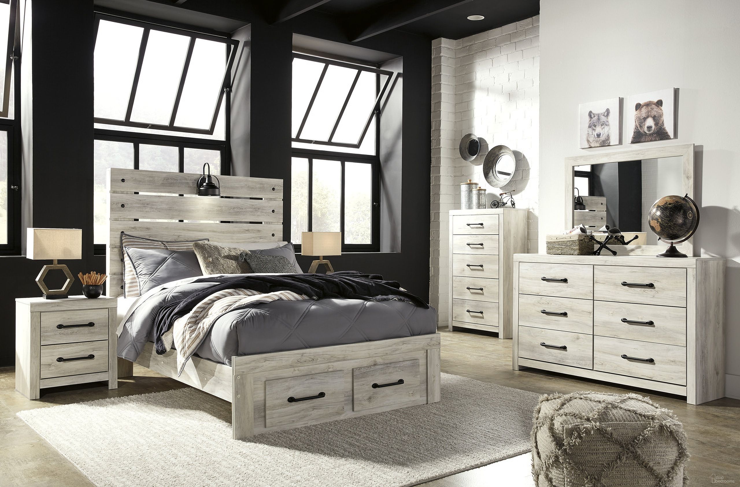 The appearance of Cambeck Panel Storage Bedroom Set In White and Brown designed by Signature Design by Ashley in the transitional interior design. This white/brown piece of furniture  was selected by 1StopBedrooms from Cambeck Collection to add a touch of cosiness and style into your home. Sku: B100-13;B192-54S;B192-57;B192-95;B192-92. Material: Wood. Bed Size: Queen.