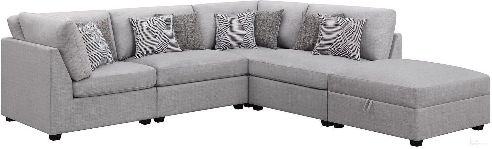 The appearance of Cambria 5-piece Upholstered Modular Sectional Grey designed by Coaster in the modern / contemporary interior design. This grey piece of furniture was selected by 1StopBedrooms from Cambria Collection to add a touch of cosiness and style into your home. Sku: 551511;551511;551512;551512;551513. Material: Upholstered. Layout: Modular.