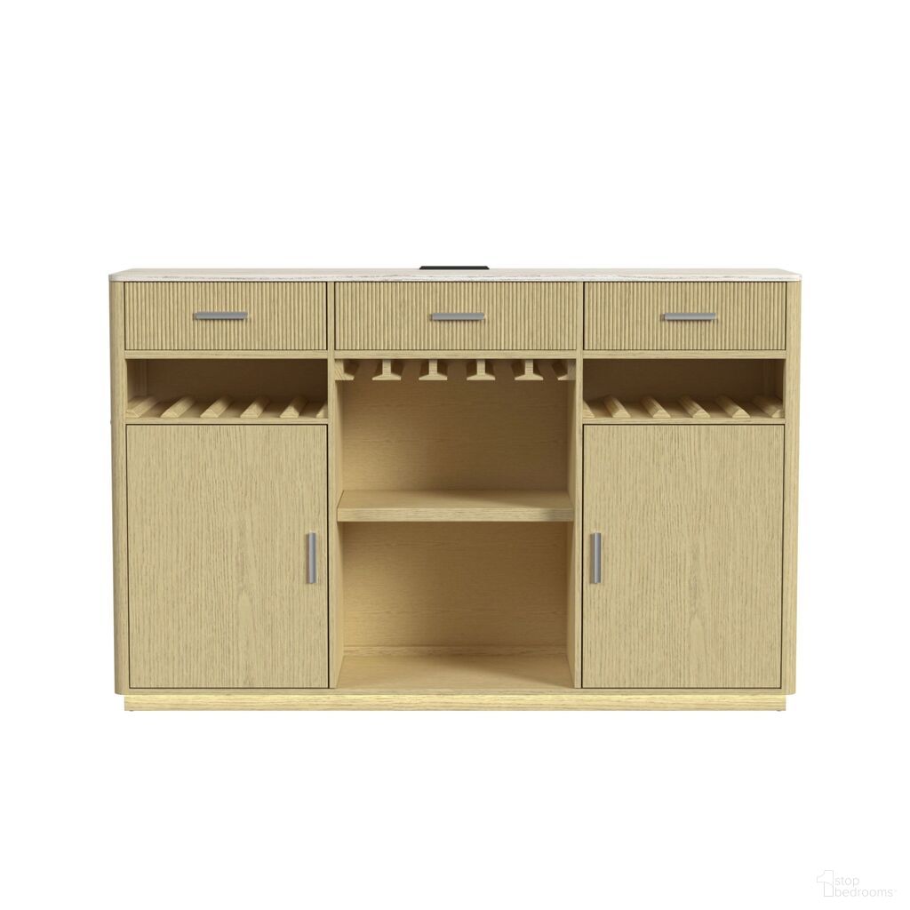 The appearance of Cambria Buffet with LED and Power In Off-White and Natural designed by Picket House in the transitional interior design. This off-white/natural piece of furniture was selected by 1StopBedrooms from Cambria Collection to add a touch of cosiness and style into your home. Sku: DA-18010-6-BF. Material: Oak.