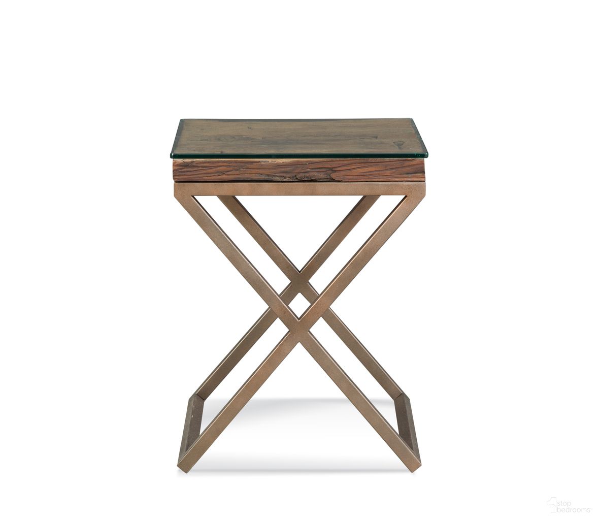 The appearance of Cambria End Table In Bronze designed by Bassett Mirror Company in the rustic / southwestern interior design. This bronze piece of furniture  was selected by 1StopBedrooms from Cambria Collection to add a touch of cosiness and style into your home. Sku: 7048-LR-200B;7048-LR-200T. Material: Metal.