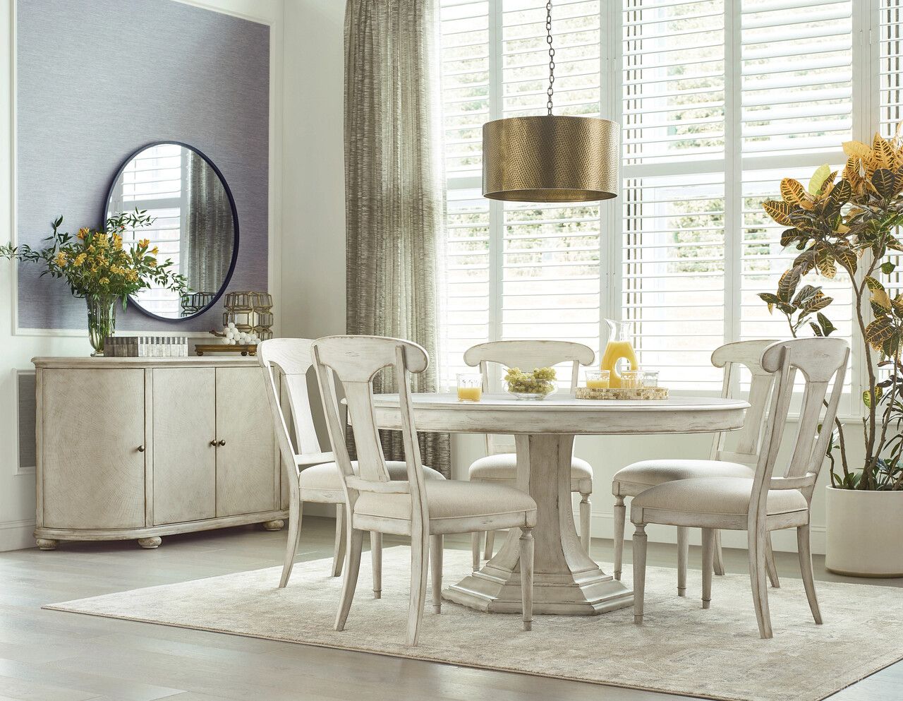 The appearance of Cambric Civette Dining Room Set In Creme designed by American Drew in the modern / contemporary interior design. This creme piece of furniture was selected by 1StopBedrooms from Cambric Collection to add a touch of cosiness and style into your home. Sku: 309-701CR;309-638C. Table Base Style: Pedestal. Table Top Shape: Round. Material: Wood. Size: 60".