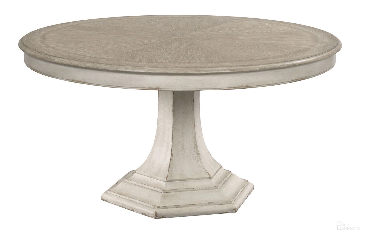 The appearance of Cambric Civette Round Dining Table In Creme designed by American Drew in the modern / contemporary interior design. This creme piece of furniture was selected by 1StopBedrooms from Cambric Collection to add a touch of cosiness and style into your home. Sku: 309-702B;309-B01C. Table Base Style: Pedestal. Table Top Shape: Round. Material: Wood. Size: 60".