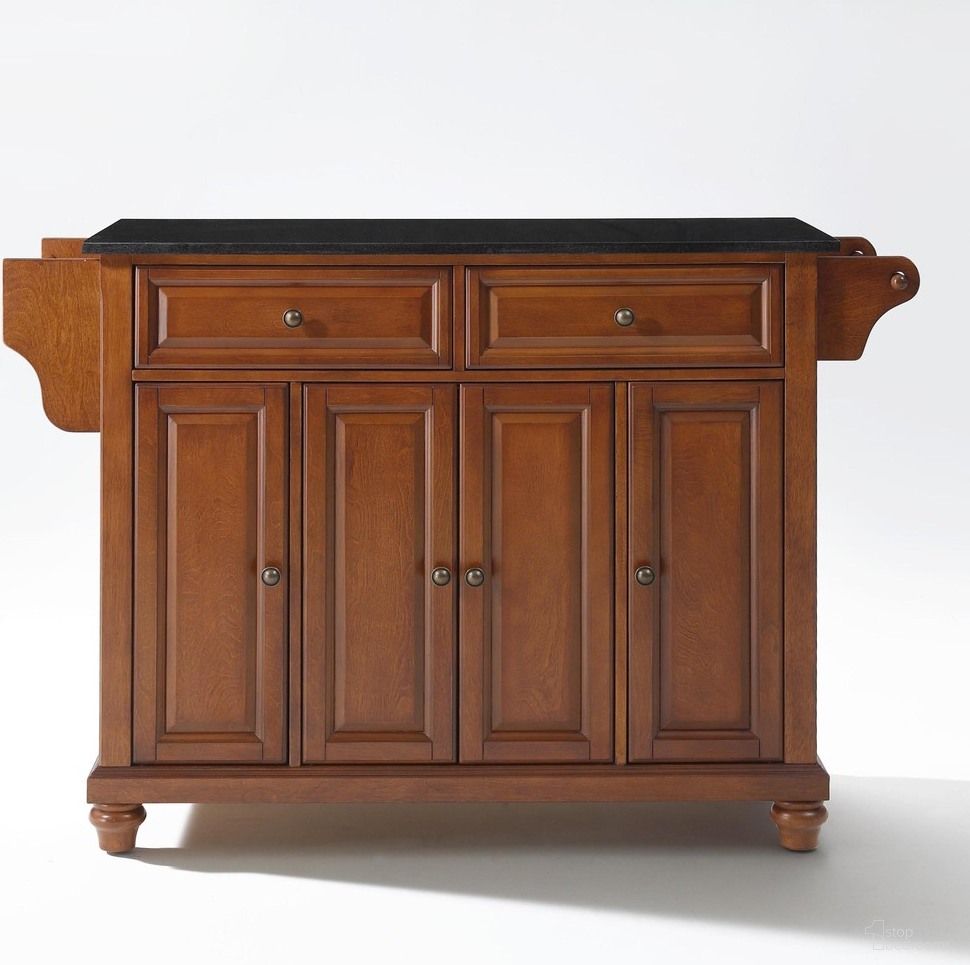 Cambridge Granite Top Full Size Kitchen Island/Cart In Black and Cherry