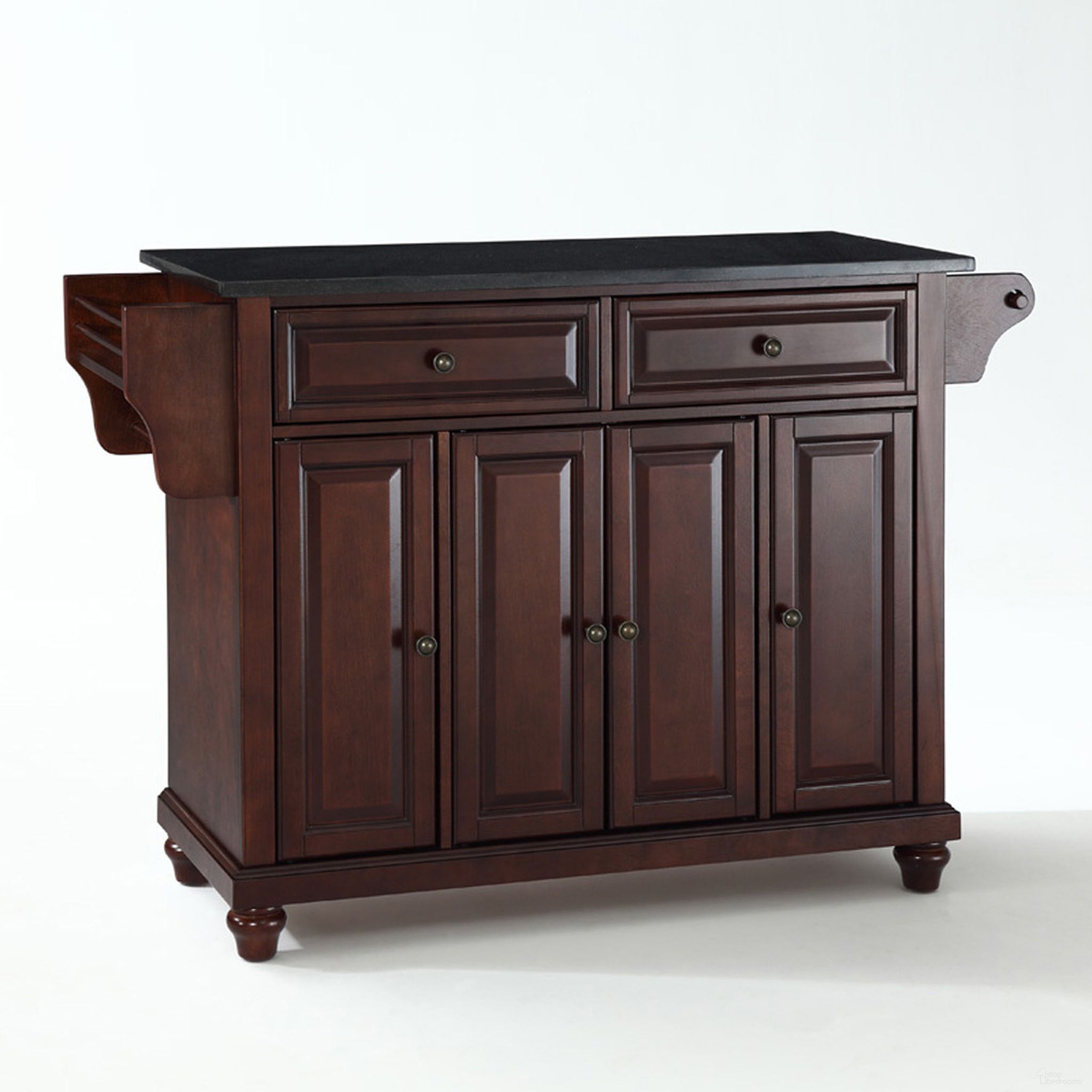 Cambridge Granite Top Full Size Kitchen Island/Cart In Black and Mahogany