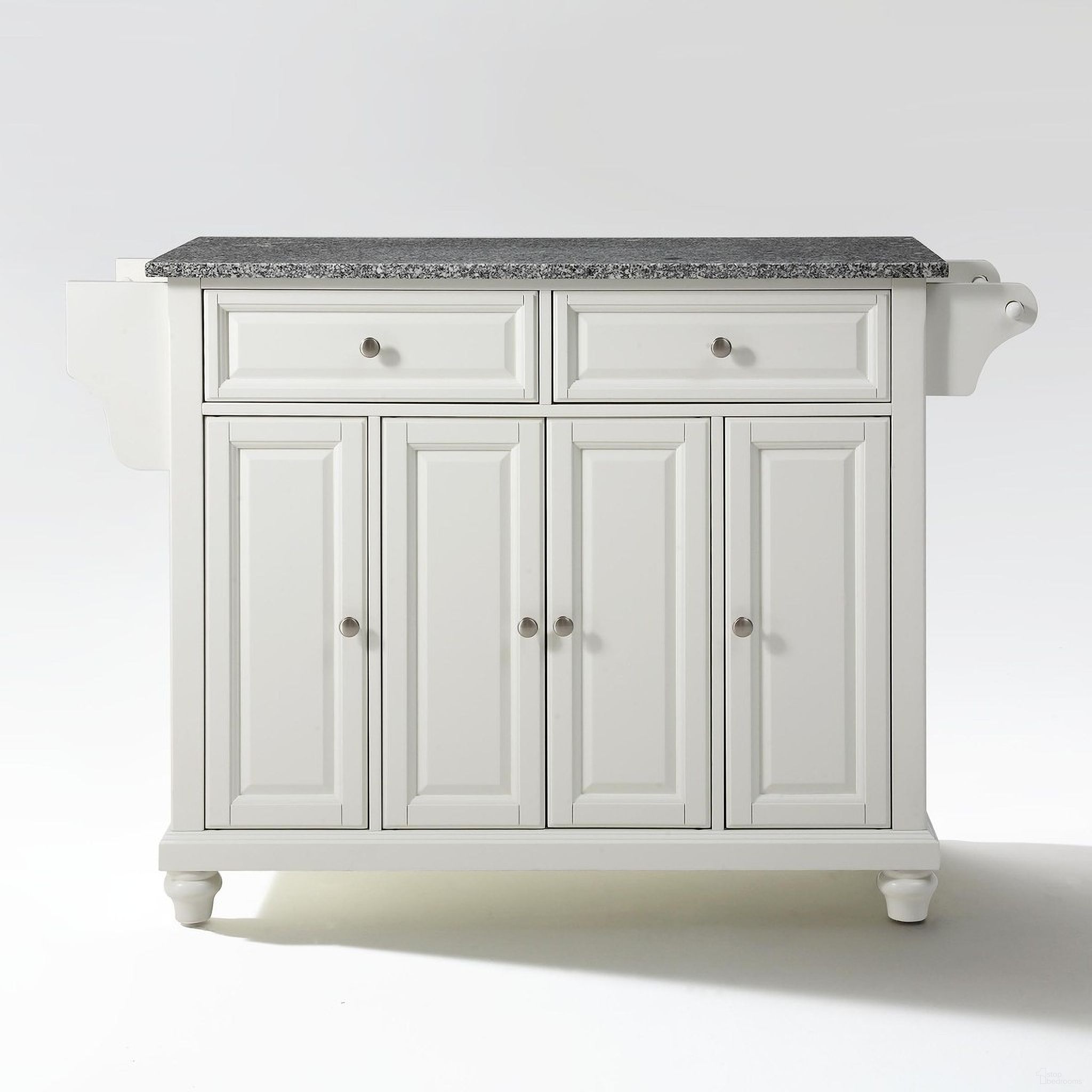 Cambridge Granite Top Full Size Kitchen Island/Cart In White and Gray