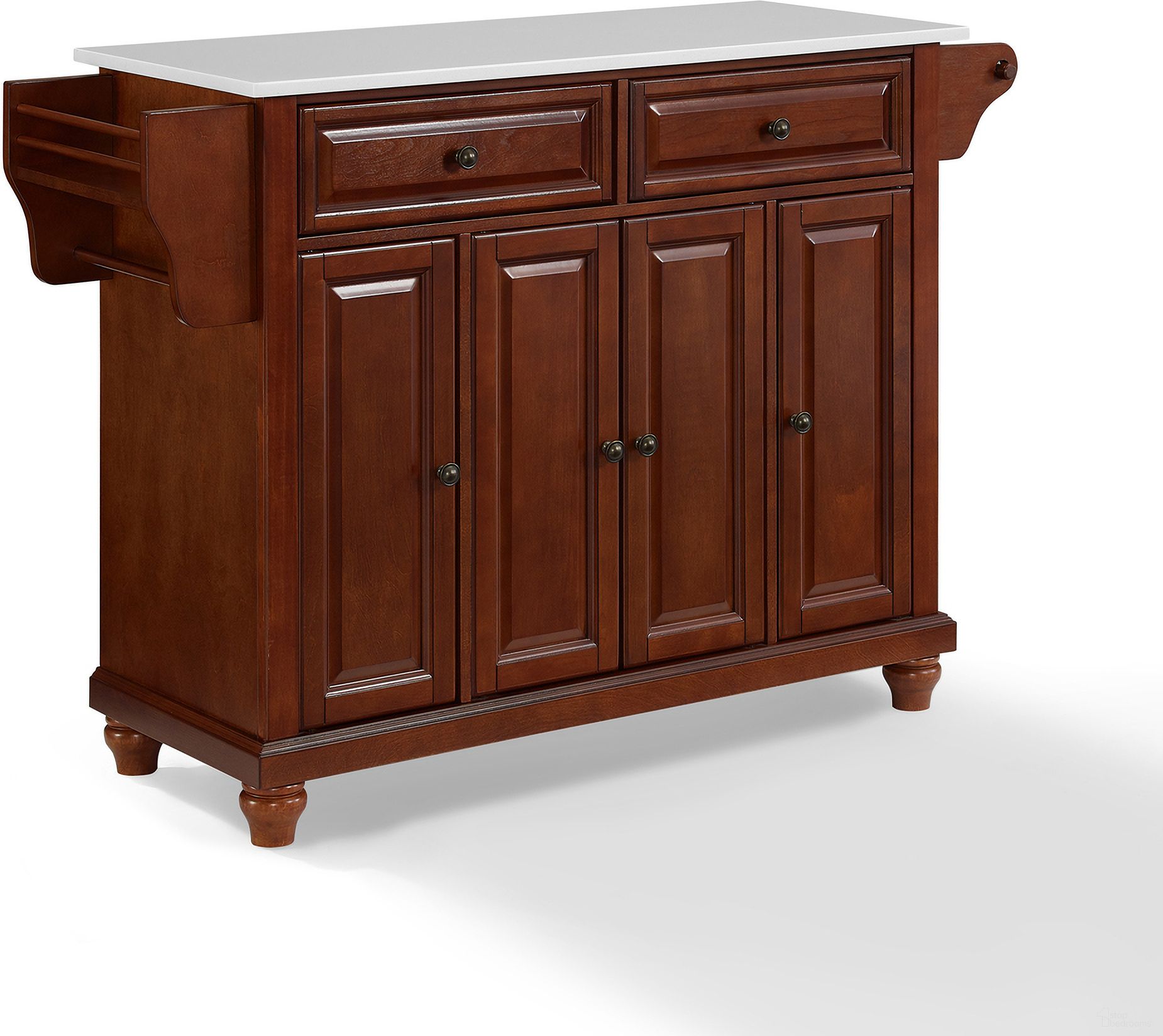 Cambridge Stone Top Full Size Kitchen Island/Cart In Mahogany and White