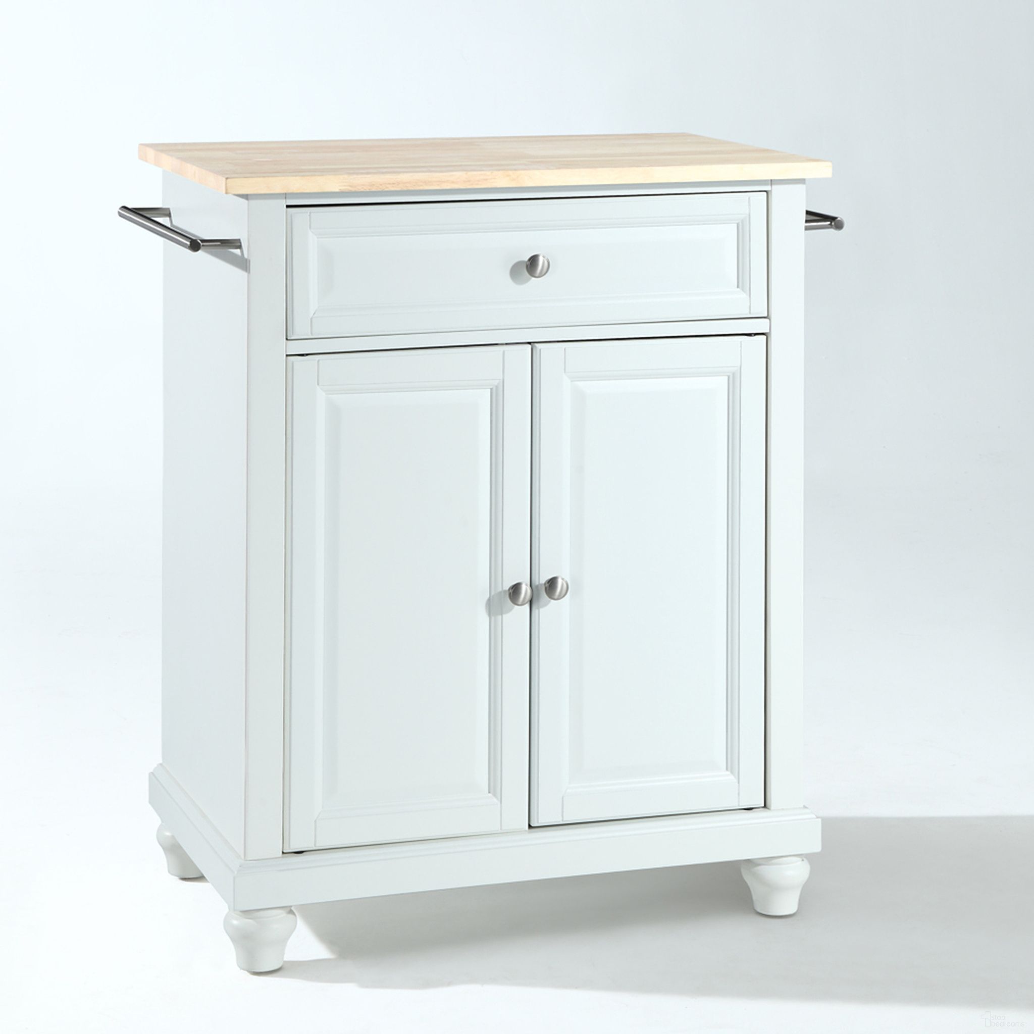 Cambridge Wood Top Portable Kitchen Island/Cart In White and Natural
