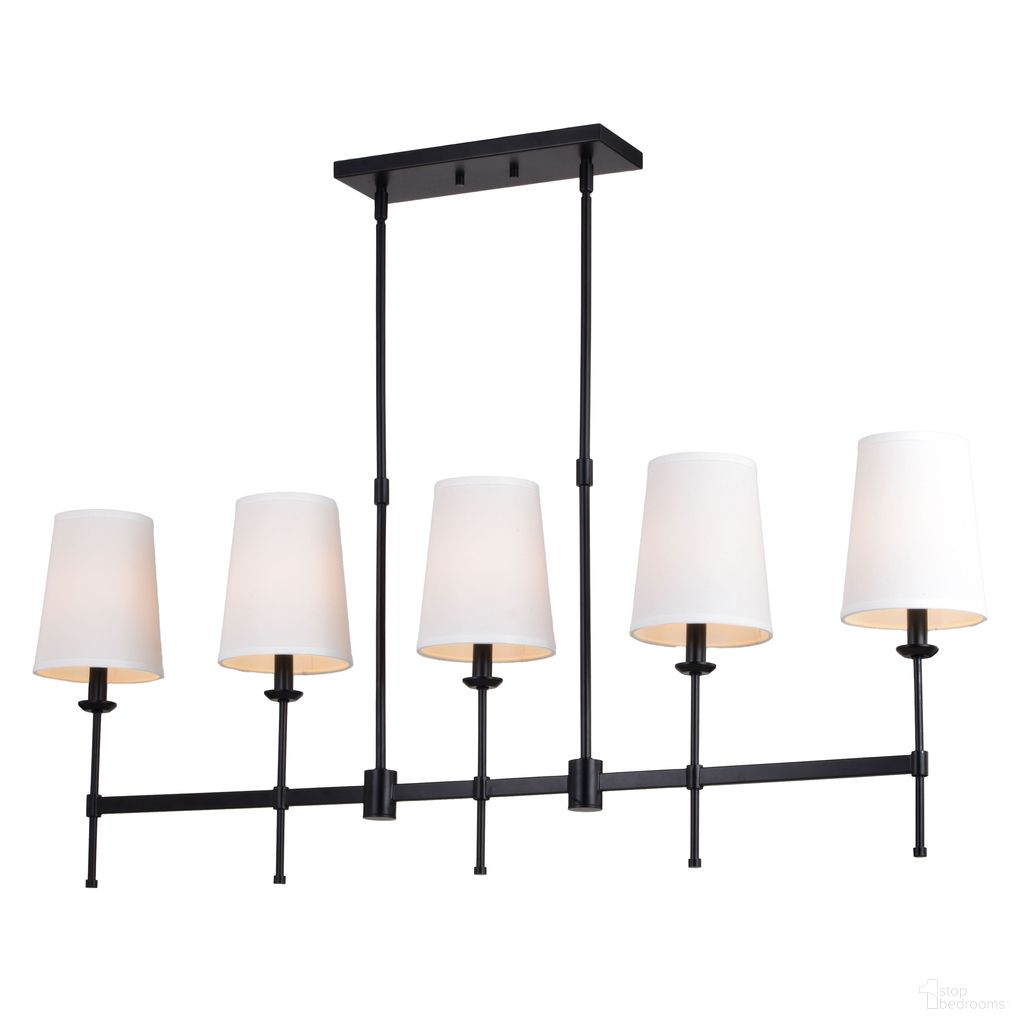 The appearance of Camden 45.5 Inch 5 Light Linear Chandelier In Matte Black designed by Vaxcel in the transitional interior design. This matte black piece of furniture was selected by 1StopBedrooms from Camden Collection to add a touch of cosiness and style into your home. Sku: H0289. Material: Steel.