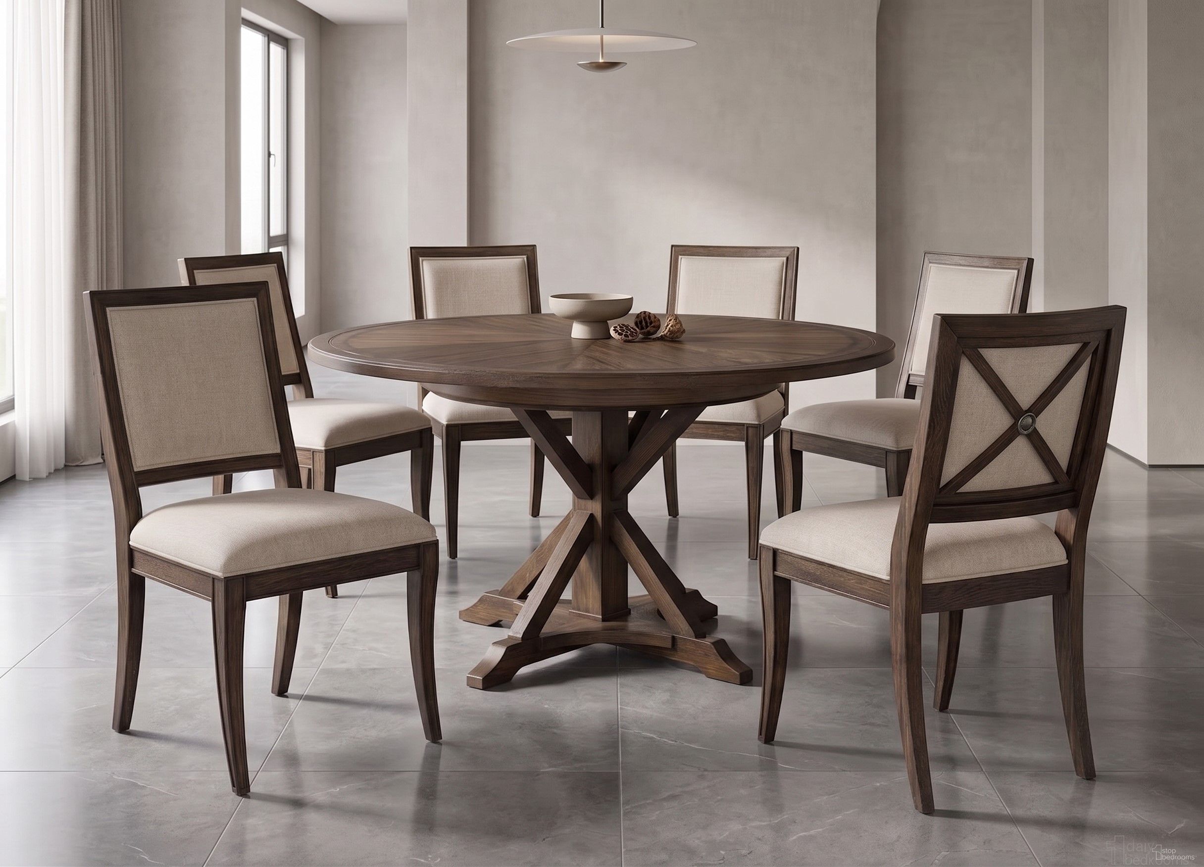 Camden 64 Inch Round Dining Room Set In Rustic Brown