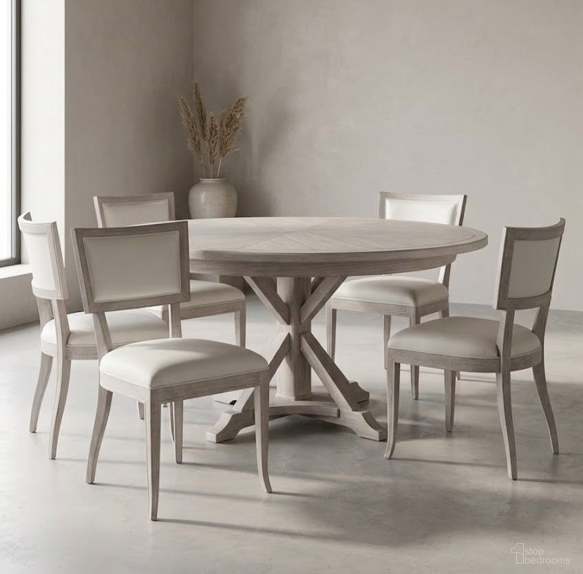 Camden 64 Inch Round Dining Room Set In Rustic White