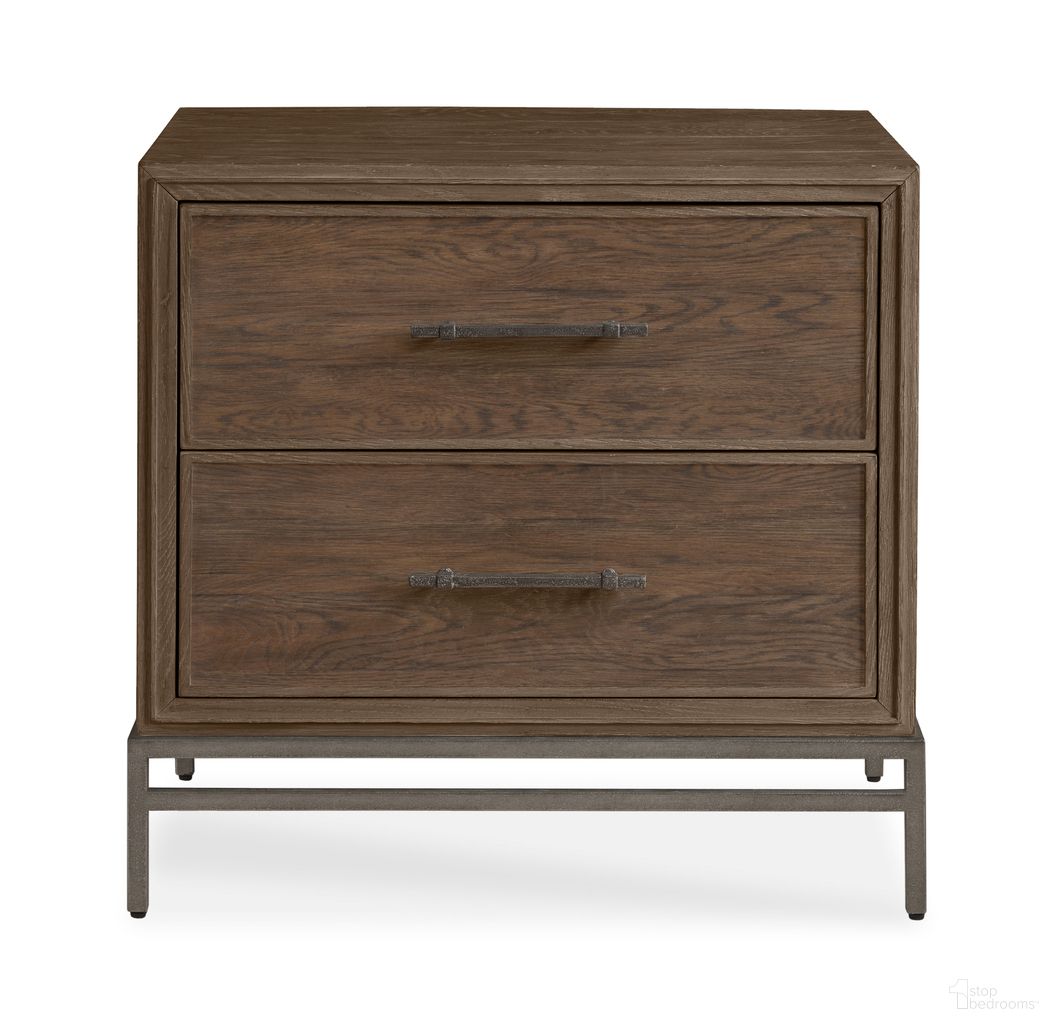The appearance of Camden Benton Nightstand In Rustic Brown designed by Century Furniture in the rustic / southwestern interior design. This rustic brown piece of furniture was selected by 1StopBedrooms from Camden Collection to add a touch of cosiness and style into your home. Sku: B2H-223. Material: Oak Veneer.