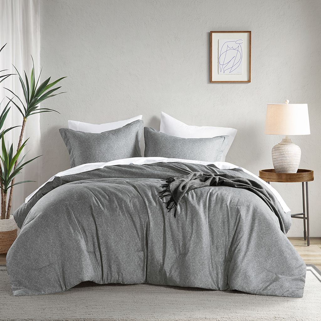 The appearance of Camden Chambray Print Solid Comforter Set In Grey designed by Olliix in the modern / contemporary interior design. This grey piece of furniture  was selected by 1StopBedrooms from Camden Collection to add a touch of cosiness and style into your home. Sku: AM10-0058. Material: Polyester. Bed Size: Twin.