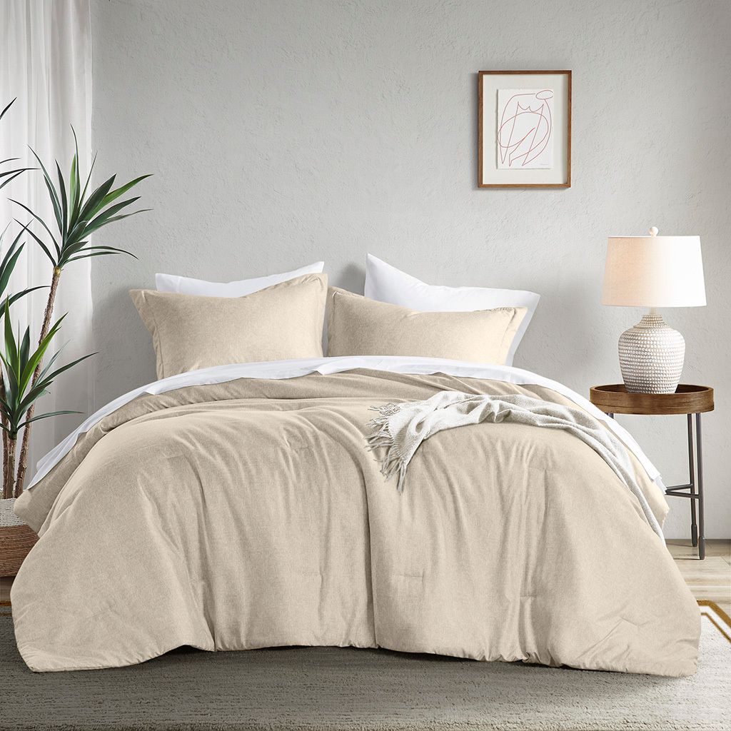 The appearance of Camden Chambray Print Solid Comforter Set In Neutral designed by Olliix in the modern / contemporary interior design. This neutral piece of furniture was selected by 1StopBedrooms from Camden Collection to add a touch of cosiness and style into your home. Sku: AM10-0065. Material: Polyester. Bed Size: Full.
