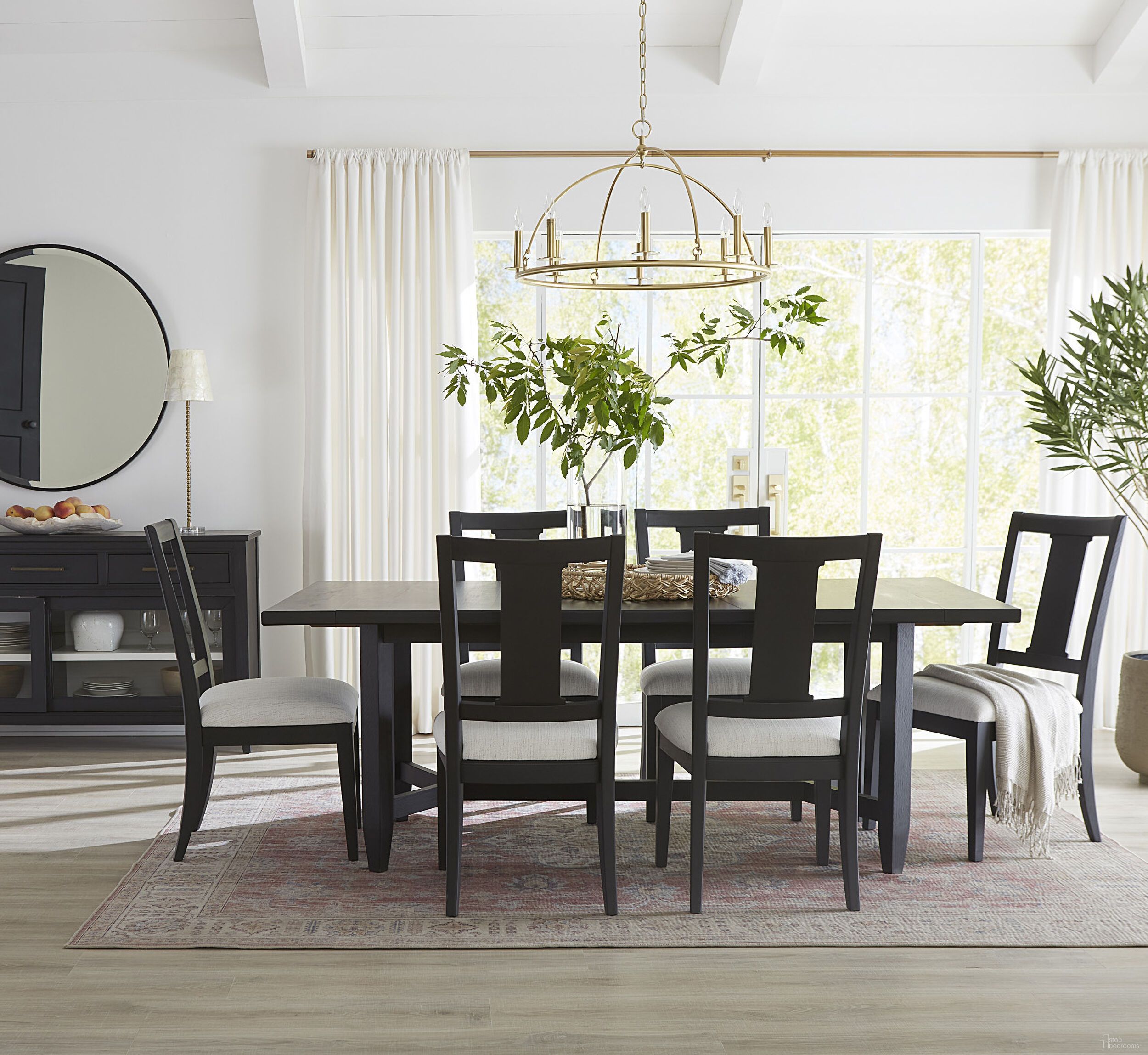 The appearance of Camden Extendable Trestle Dining Room Set In Domino designed by Aspenhome in the transitional interior design. This domino piece of furniture was selected by 1StopBedrooms from Camden Collection to add a touch of cosiness and style into your home. Sku: I631-6030;I631-6640S. Material: Wood. Table Top Shape: Rectangular. Size: 42" x 80".