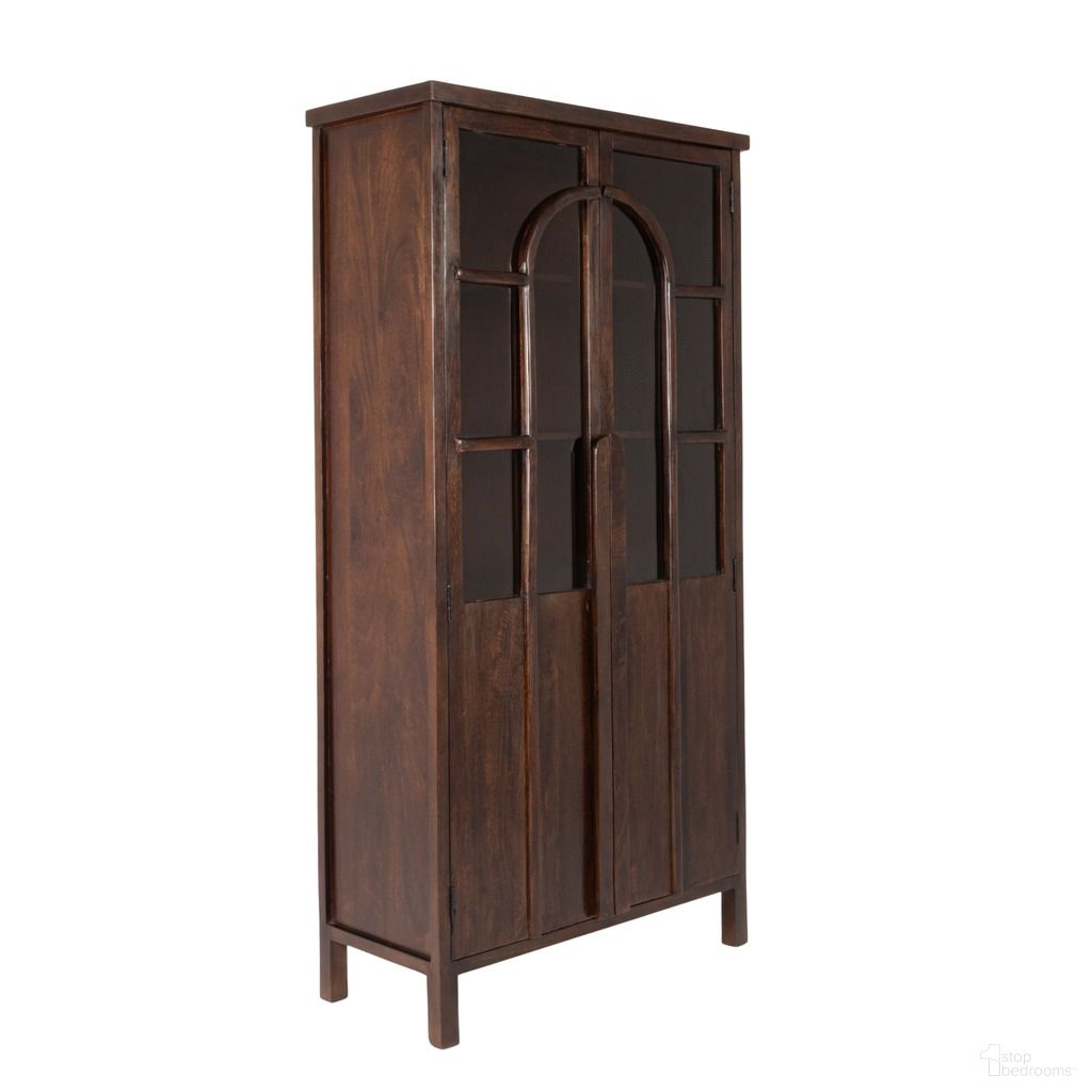 Camden Mango Wood Accent Curio Cabinet with Arched Windowpane Doors In Walnut