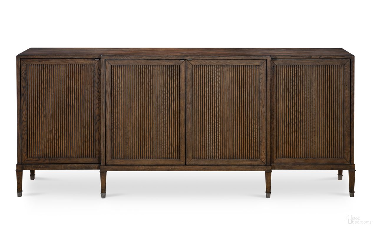 The appearance of Camden Peyton Credenza In Rustic Brown designed by Century Furniture in the rustic / southwestern interior design. This rustic brown piece of furniture  was selected by 1StopBedrooms from Camden Collection to add a touch of cosiness and style into your home. Sku: B2H-405. Material: Oak Veneer.