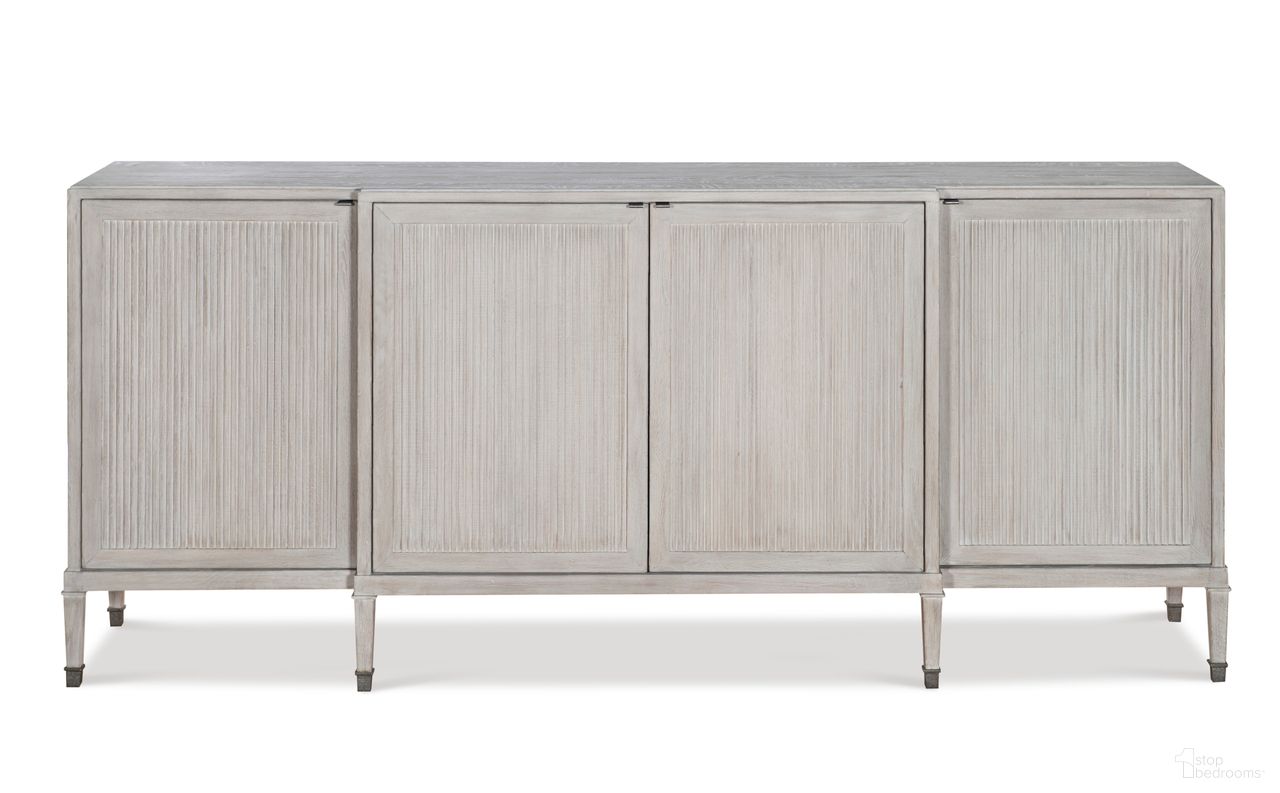 The appearance of Camden Peyton Credenza In Rustic White designed by Century Furniture in the transitional interior design. This rustic white piece of furniture was selected by 1StopBedrooms from Camden Collection to add a touch of cosiness and style into your home. Sku: B2W-405. Material: Oak Veneer.