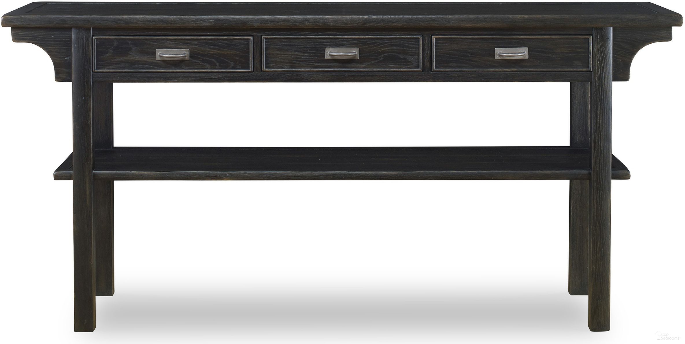 The appearance of Camden Tyson Console In Rustic Black designed by Century Furniture in the transitional interior design. This rustic black piece of furniture was selected by 1StopBedrooms from Camden Collection to add a touch of cosiness and style into your home. Sku: B2B-725. Material: Oak Veneer.