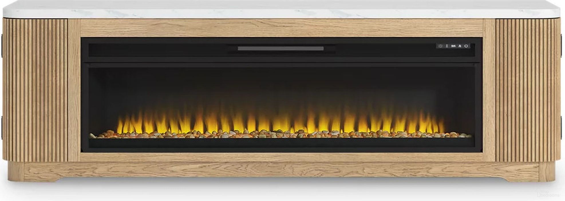 The appearance of Camdill 80 Inch TV Stand with Electric Fireplace In Light Brown designed by Signature Design by Ashley in the transitional interior design. This light brown piece of furniture  was selected by 1StopBedrooms from Camdill Collection to add a touch of cosiness and style into your home. Sku: W100-22;W808-68. Material: Metal.