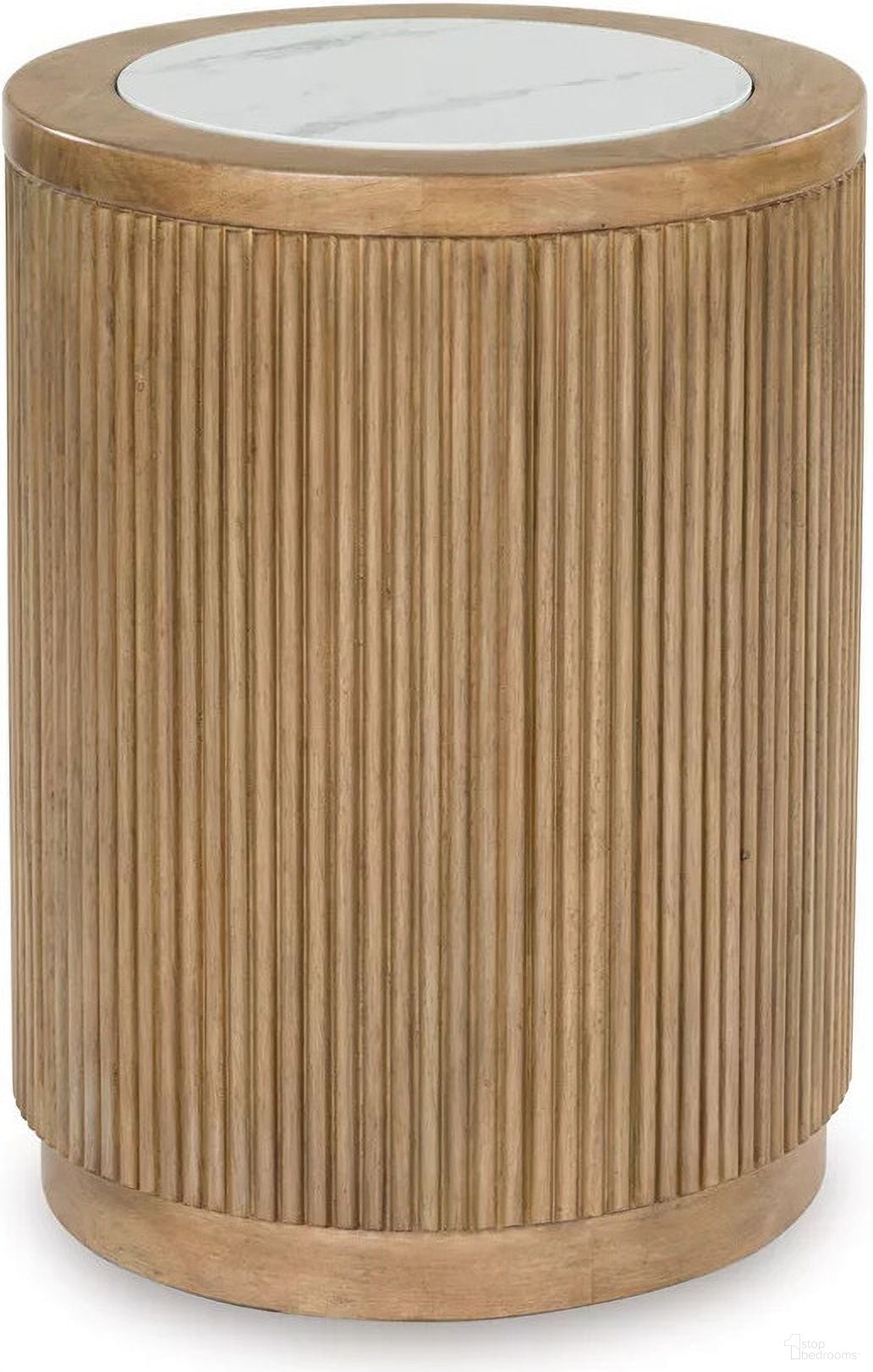 The appearance of Camdill End Table In Light Brown and White designed by Signature Design by Ashley in the transitional interior design. This light brown/white piece of furniture  was selected by 1StopBedrooms from Camdill Collection to add a touch of cosiness and style into your home. Sku: T808-6. Material: Marble.