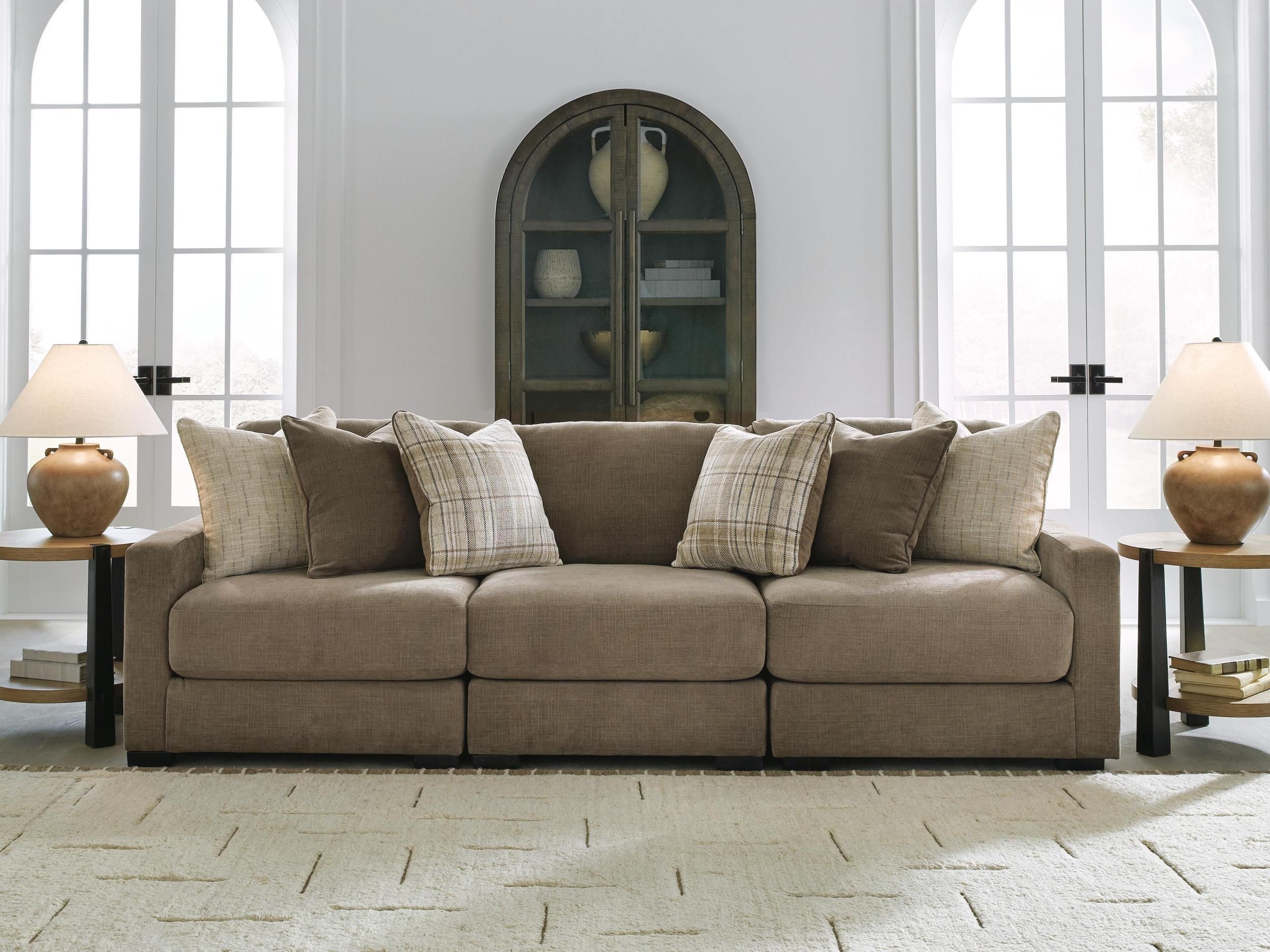 Camellia-Court 3-Piece Sectional Sofa In Coffee