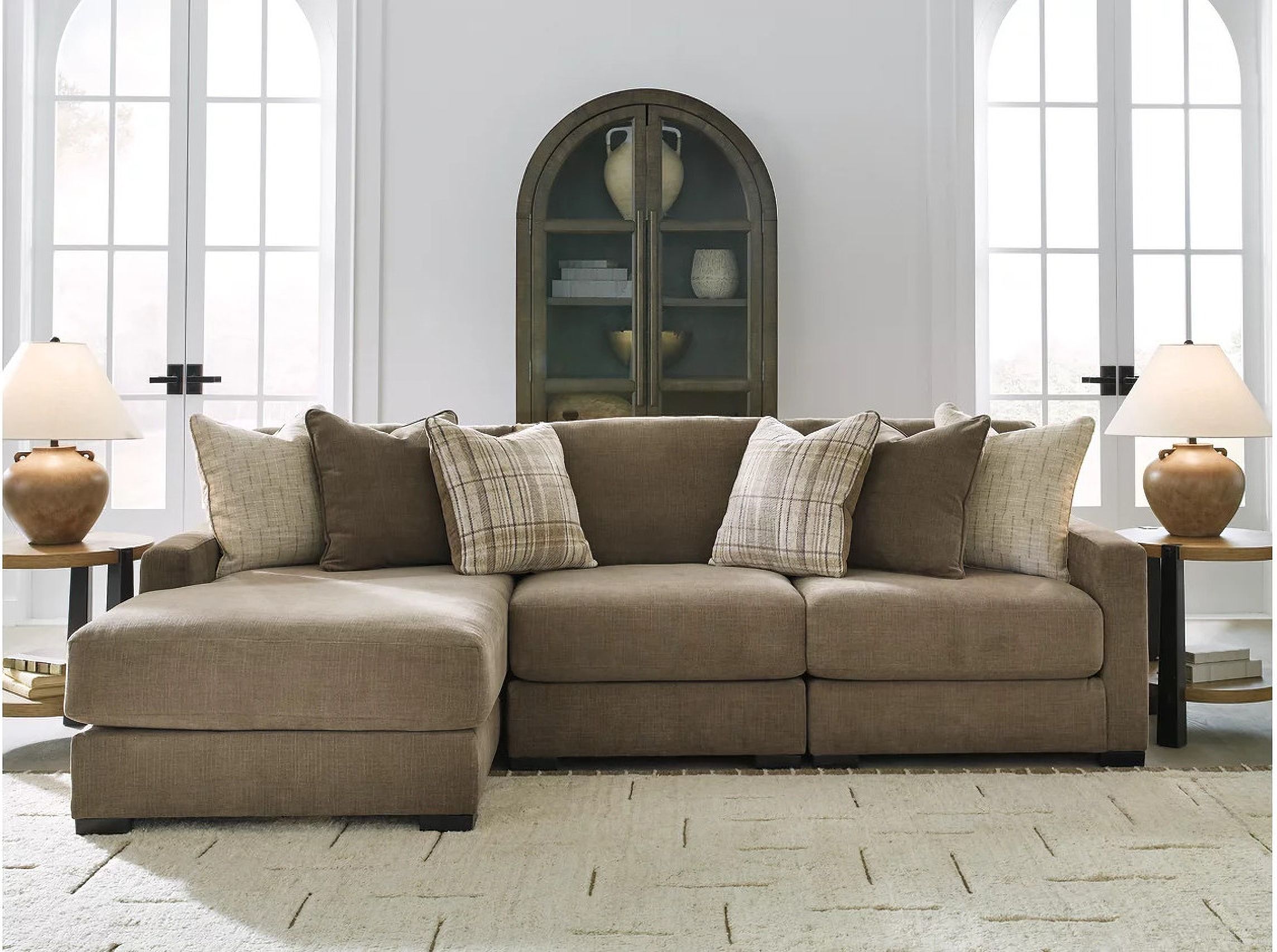 The appearance of Camellia-Court 3-Piece Sectional with LAF Chaise In Coffee designed by Signature Design by Ashley in the modern / contemporary interior design. This coffee piece of furniture was selected by 1StopBedrooms from Camellia-Court Collection to add a touch of cosiness and style into your home. Sku: 6820716;6820746;6820765. Material: Fabric.