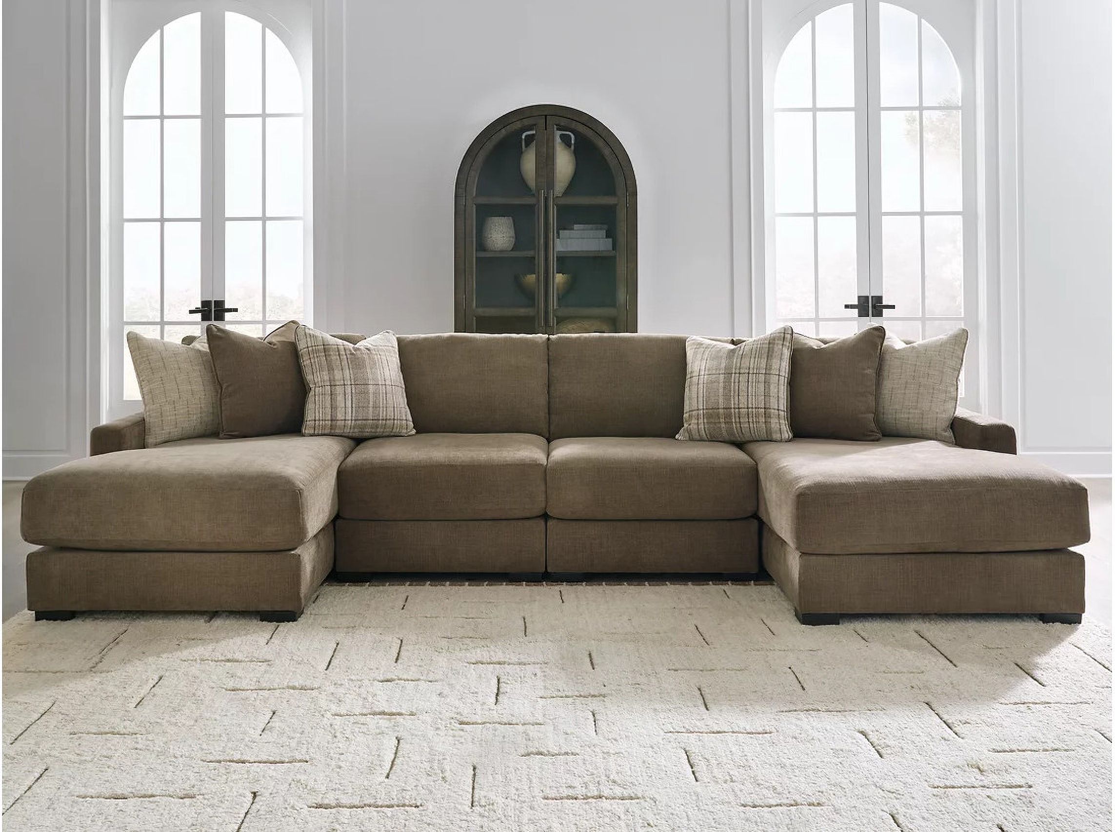 The appearance of Camellia-Court 4-Piece Double Chaise Sectional In Coffee designed by Signature Design by Ashley in the modern / contemporary interior design. This coffee piece of furniture was selected by 1StopBedrooms from Camellia-Court Collection to add a touch of cosiness and style into your home. Sku: 6820716;6820746;6820746;6820717. Material: Fabric.