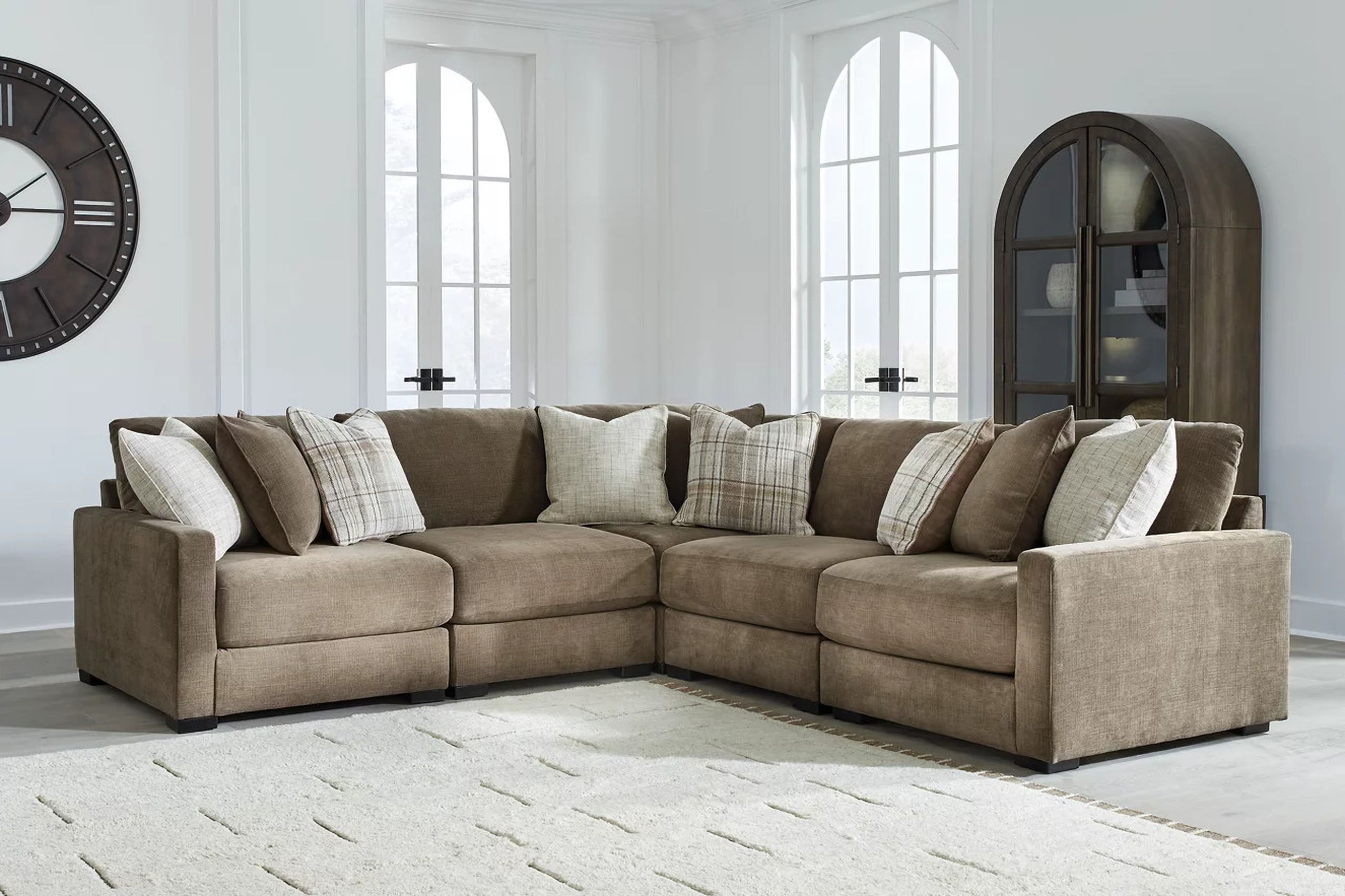 The appearance of Camellia-Court 5-Piece Sectional In Coffee designed by Signature Design by Ashley in the modern / contemporary interior design. This coffee piece of furniture was selected by 1StopBedrooms from Camellia-Court Collection to add a touch of cosiness and style into your home. Sku: 6820764;6820746;6820746;6820777;6820765. Material: Fabric. Layout: L-Shape.