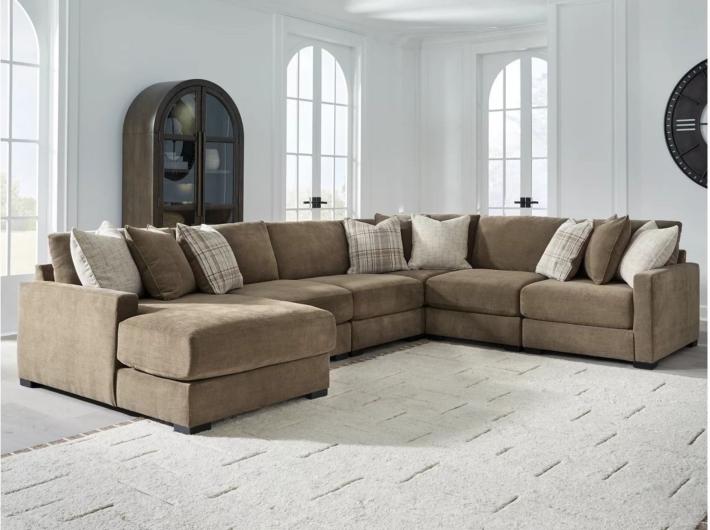 The appearance of Camellia-Court 6-Piece Sectional with LAF Chaise In Coffee designed by Signature Design by Ashley in the modern / contemporary interior design. This coffee piece of furniture  was selected by 1StopBedrooms from Camellia-Court Collection to add a touch of cosiness and style into your home. Sku: 6820716;6820746;6820746;6820746;6820777;6820765. Material: Fabric.