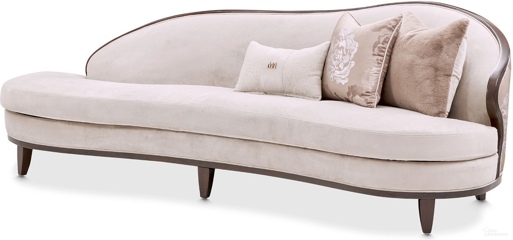 Camellia Field Asymmetrical Velvet Sofa In Porcini and Warm Pecan