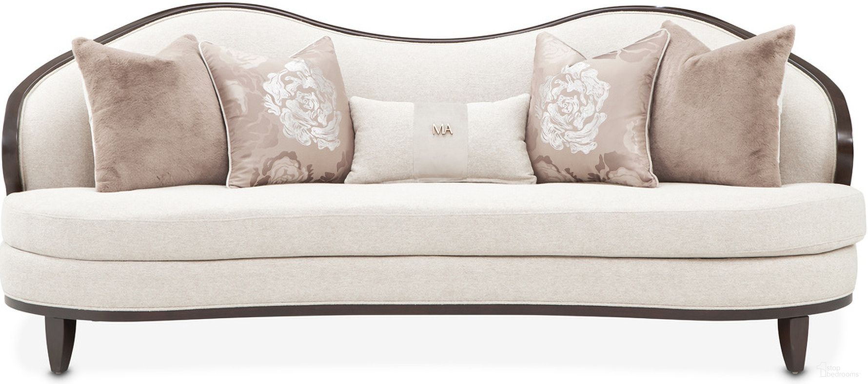 The appearance of Camellia Field Chenille Sofa In Linen and Warm Pecan designed by Michael Amini in the transitional interior design. This linen/warm pecan piece of furniture was selected by 1StopBedrooms from Camellia Field Collection to add a touch of cosiness and style into your home. Sku: N9090815-LINEN-400. Material: Solid Wood.