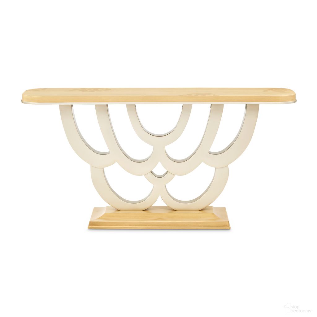 The appearance of Camellia Field Console Table In Caramel designed by Michael Amini in the modern / contemporary interior design. This caramel piece of furniture  was selected by 1StopBedrooms from Camellia Field Collection to add a touch of cosiness and style into your home. Sku: N9090223-134. Material: Poplar.