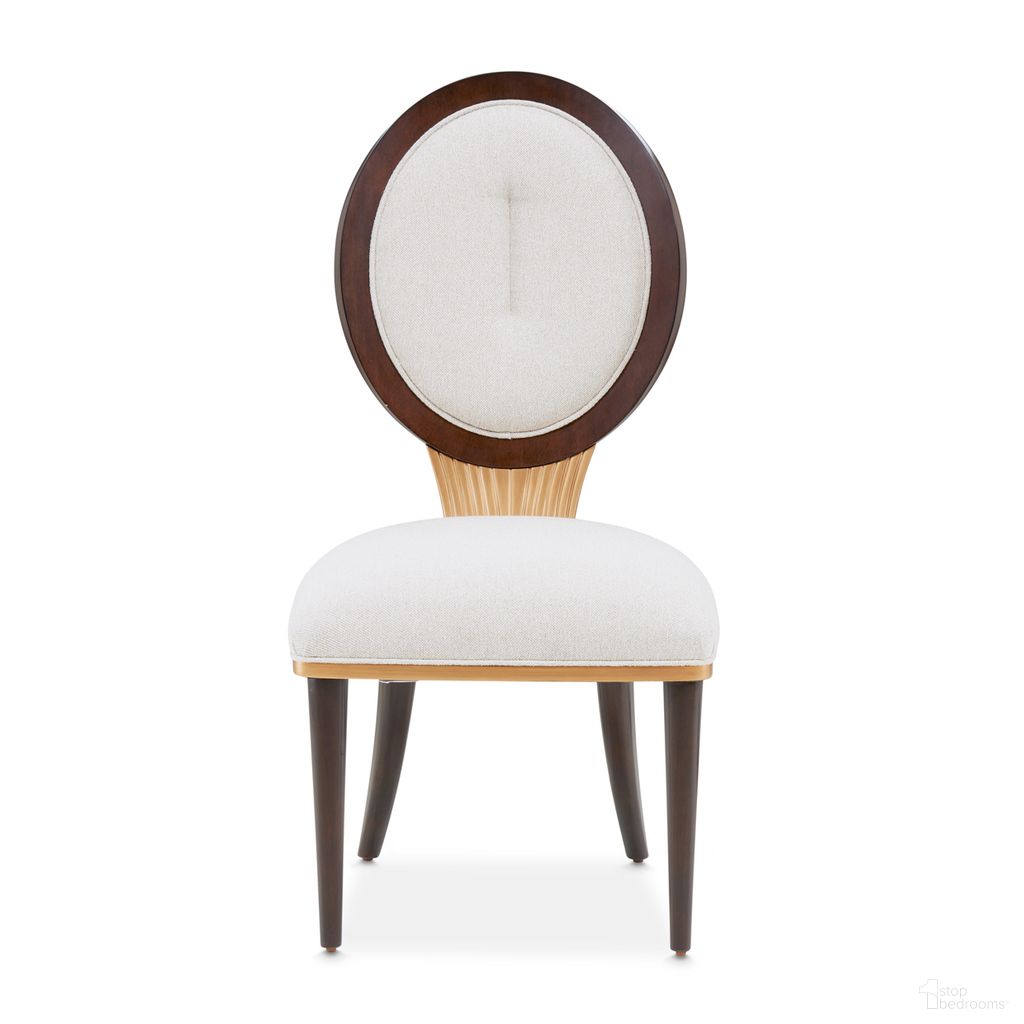 The appearance of Camellia Field Dining Side Chair Set of 2 In Linen and Warm Pecan designed by Michael Amini in the transitional interior design. This linen/warm pecan piece of furniture was selected by 1StopBedrooms from Camellia Field Collection to add a touch of cosiness and style into your home. Sku: N9090003-400. Material: Solid Wood. Chair Type: Side Chair.