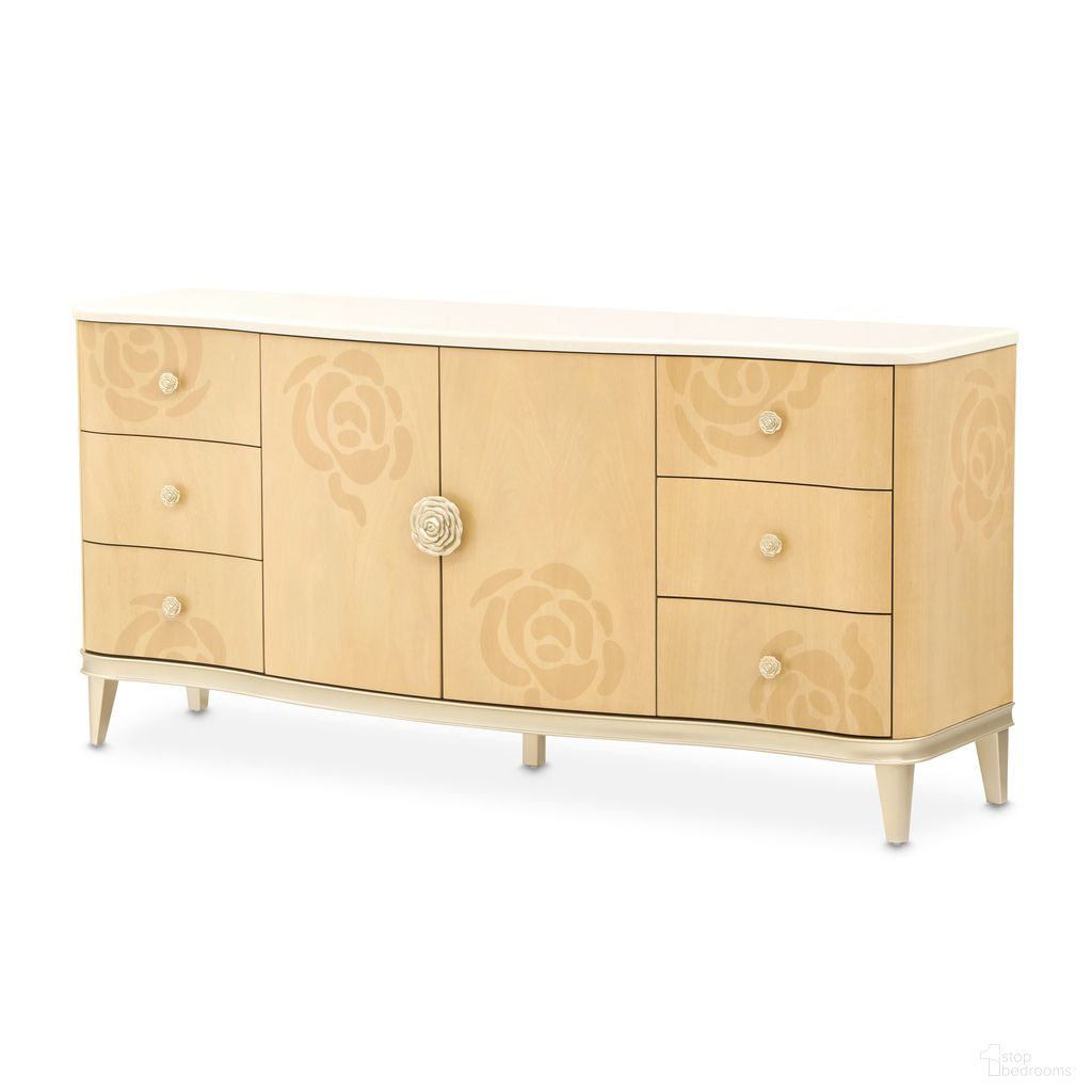 The appearance of Camellia Field Dresser In Caramel designed by Michael Amini in the modern / contemporary interior design. This caramel piece of furniture  was selected by 1StopBedrooms from Camellia Field Collection to add a touch of cosiness and style into your home. Sku: N9090050SA-134. Material: Poplar.