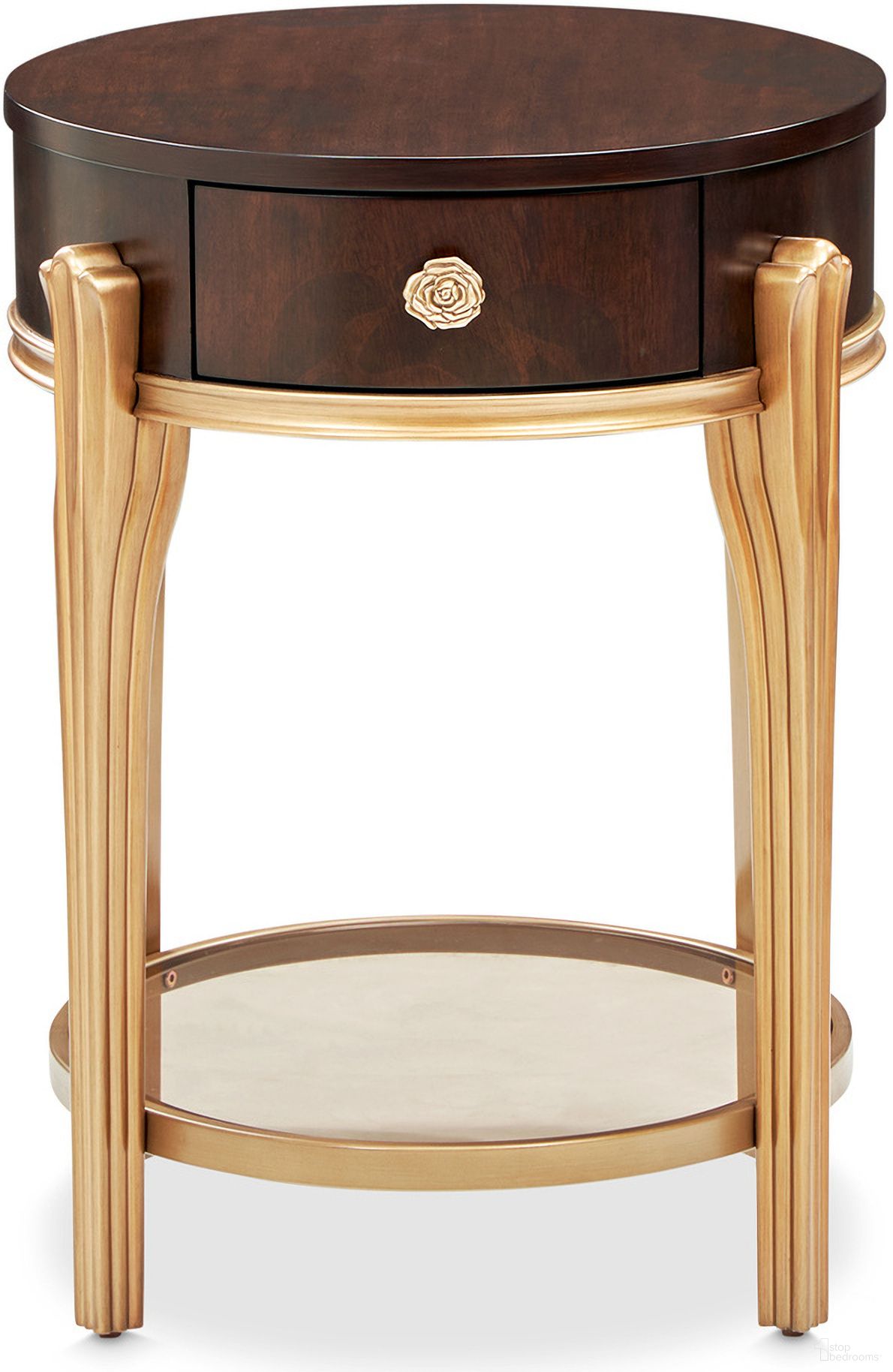 The appearance of Camellia Field End Table with Drawer In Warm Pecan designed by Michael Amini in the transitional interior design. This warm pecan piece of furniture was selected by 1StopBedrooms from Camellia Field Collection to add a touch of cosiness and style into your home. Sku: N9090202-400. Material: Solid Wood.