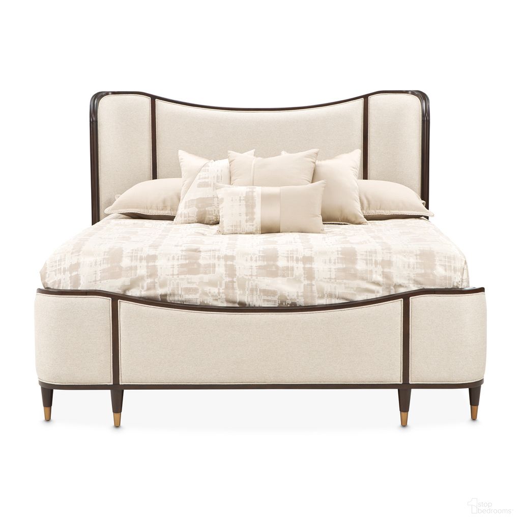 The appearance of Camellia Field King Upholstered Bed In Linen and Warm Pecan designed by Michael Amini in the transitional interior design. This linen/warm pecan piece of furniture was selected by 1StopBedrooms from Camellia Field Collection to add a touch of cosiness and style into your home. Sku: N9090014-400;N9090137-400;9000238-00. Bed Size: King. Material: Solid Wood. Bed Type: Upholstered Bed.