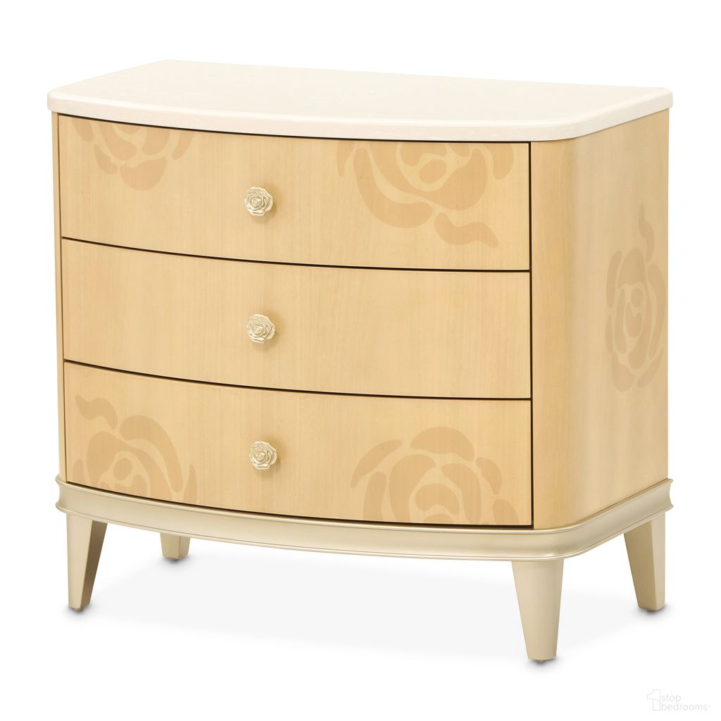 The appearance of Camellia Field Nightstand In Caramel designed by Michael Amini in the modern / contemporary interior design. This caramel piece of furniture was selected by 1StopBedrooms from Camellia Field Collection to add a touch of cosiness and style into your home. Sku: N9090040-134. Material: Poplar.