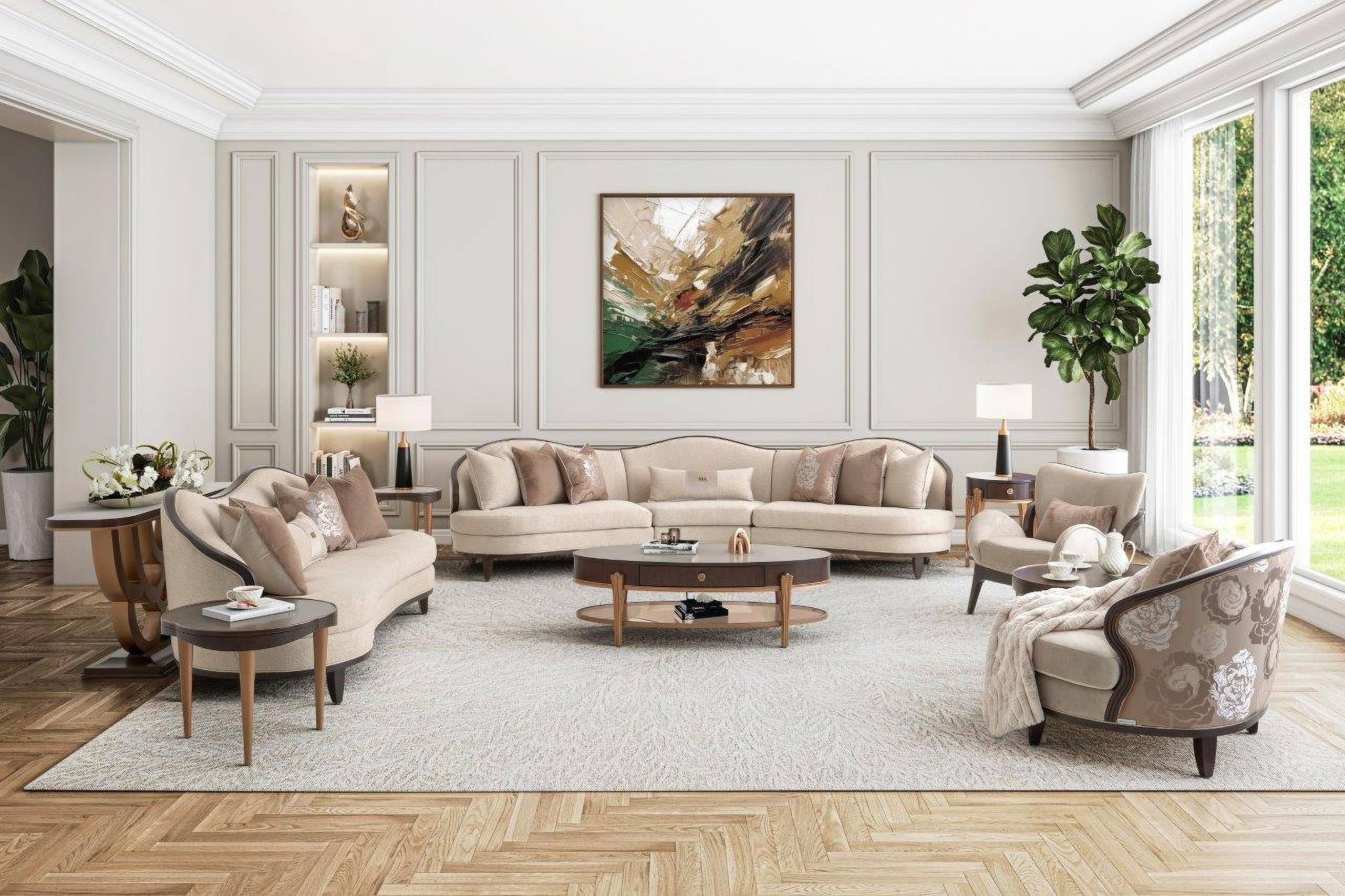 The appearance of Camellia Field Oval Occasional Table Set In Warm Pecan designed by Michael Amini in the transitional interior design. This warm pecan piece of furniture  was selected by 1StopBedrooms from Camellia Field Collection to add a touch of cosiness and style into your home. Sku: 9090201-400;9090202-400. Material: Poplar.