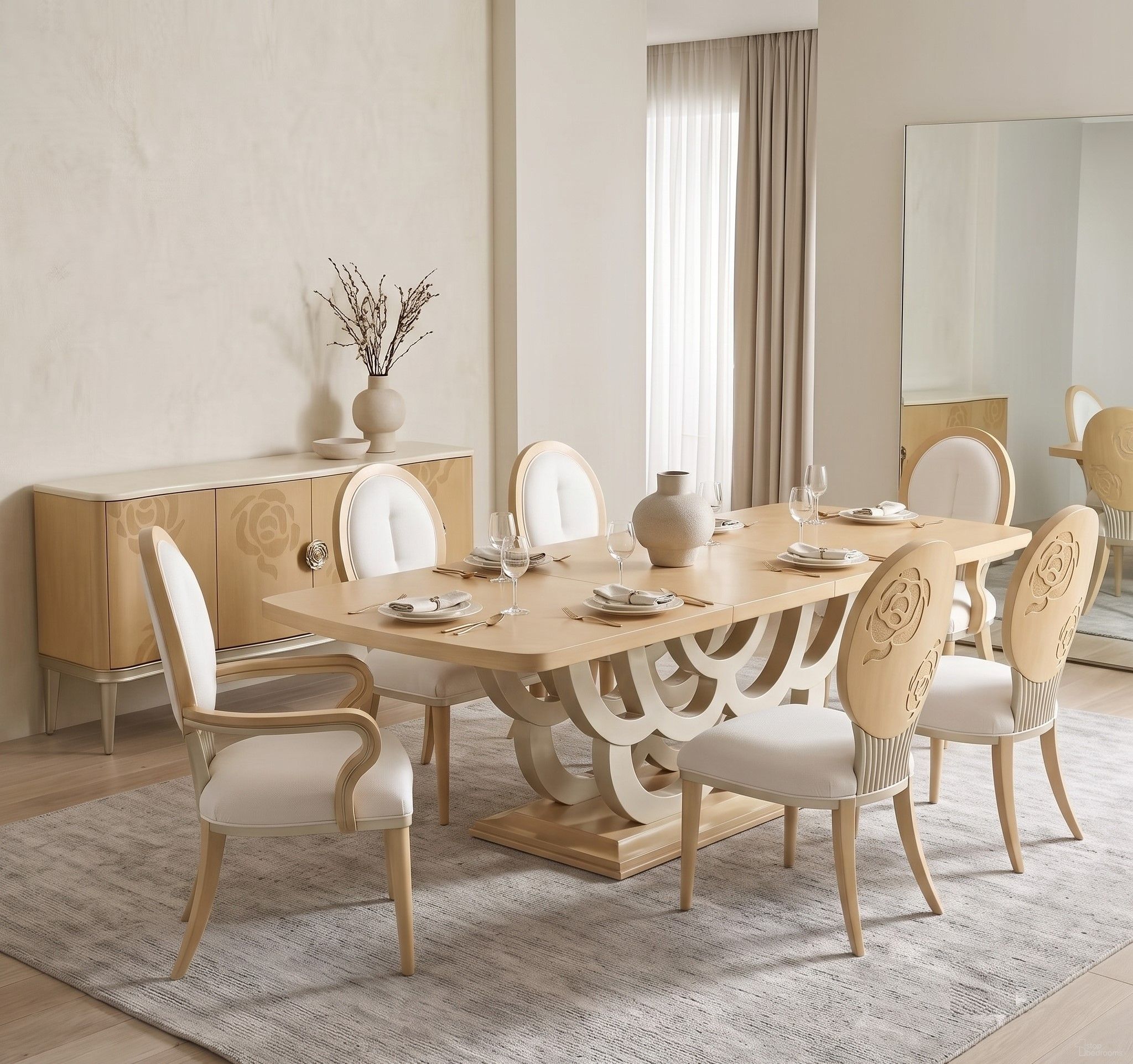 Camellia Field Rectangular Pedestal Dining Room Set In Caramel