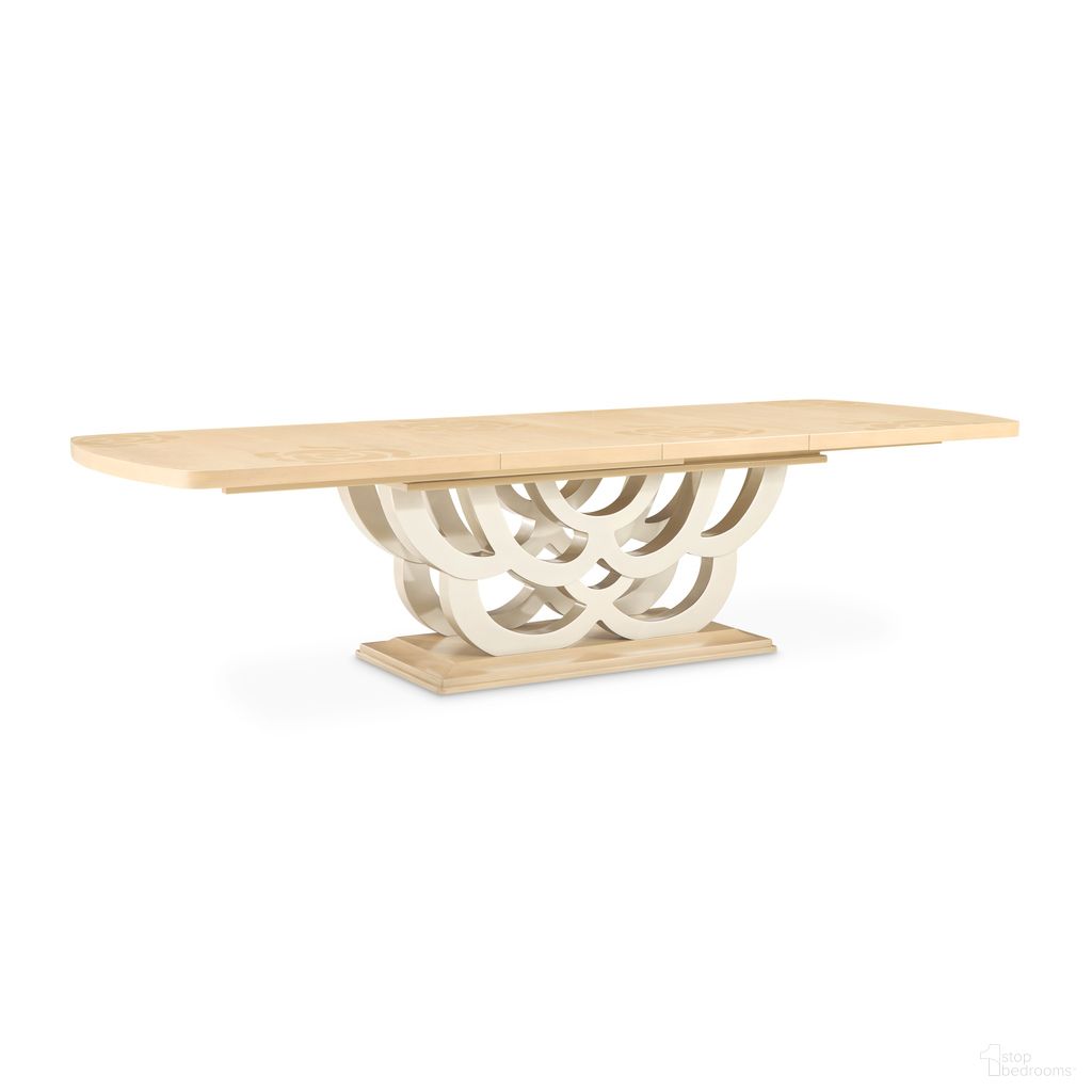 The appearance of Camellia Field Rectangular Pedestal Dining Table In Caramel designed by Michael Amini in the modern / contemporary interior design. This caramel piece of furniture  was selected by 1StopBedrooms from Camellia Field Collection to add a touch of cosiness and style into your home. Sku: N9090002T-134;N9090002B-134. Table Base Style: Pedestal. Table Top Shape: Rectangular. Material: Poplar. Size: 46" x 80".