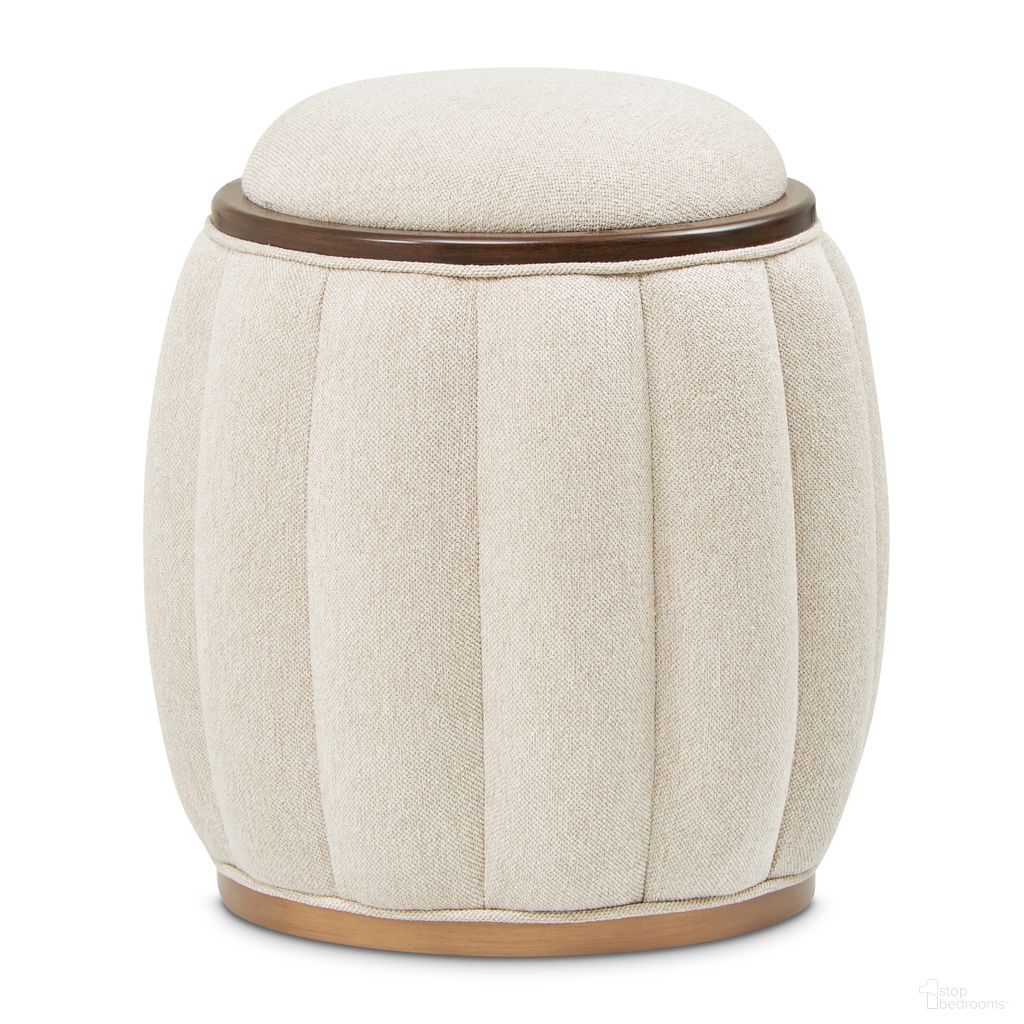 Camellia Field Round Bench In Linen and Warm Pecan