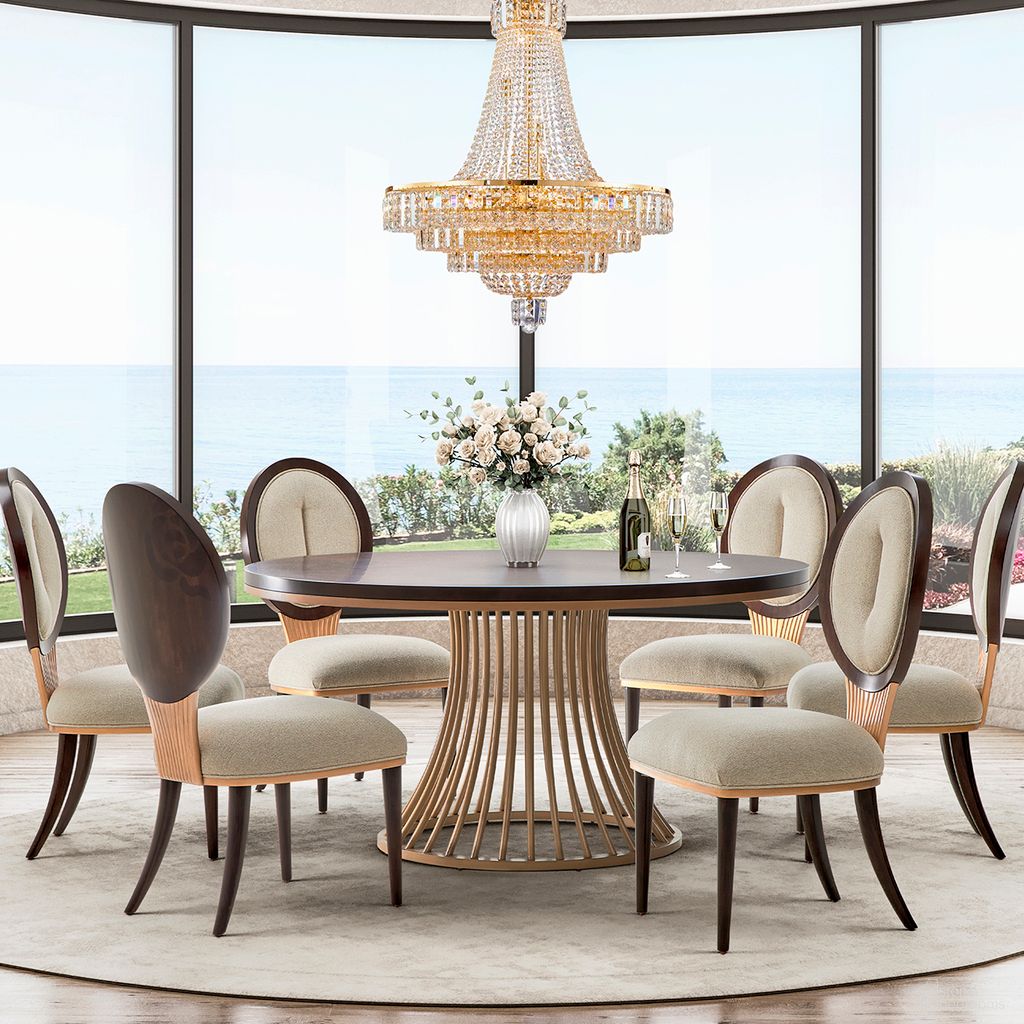 Camellia Field Round Dining Room Set In Warm Pecan