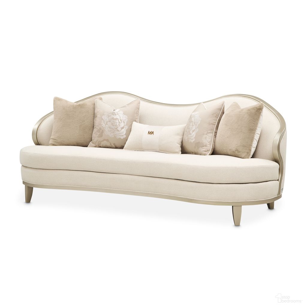 The appearance of Camellia Field Sofa In Cornsilk and Caramel designed by Michael Amini in the modern / contemporary interior design. This cornsilk/caramel piece of furniture was selected by 1StopBedrooms from Camellia Field Collection to add a touch of cosiness and style into your home. Sku: N9090815-CNSLK-134. Material: Poplar.