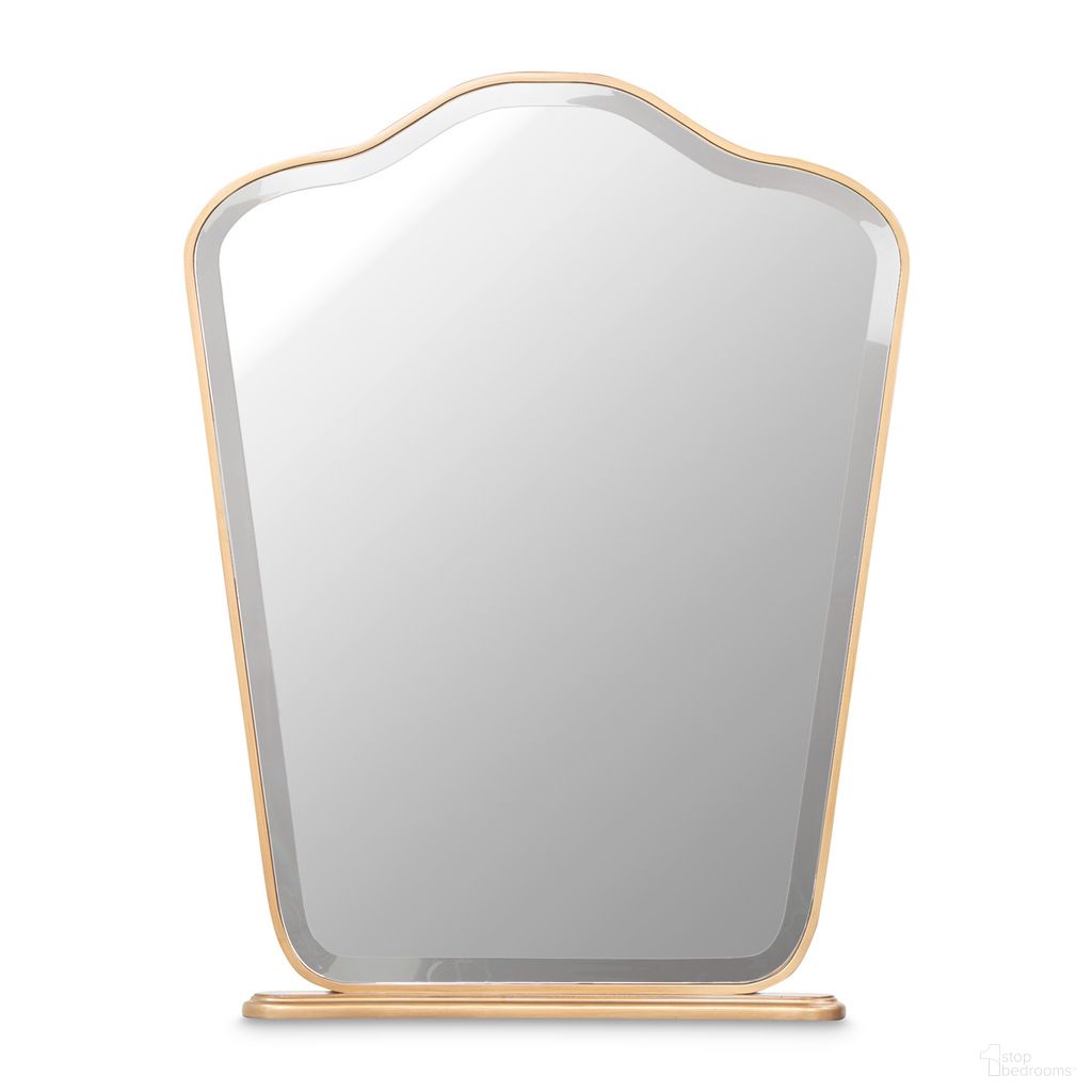 The appearance of Camellia Field Vanity Mirror In Antique Gold designed by Michael Amini in the transitional interior design. This warm pecan piece of furniture was selected by 1StopBedrooms from Camellia Field Collection to add a touch of cosiness and style into your home. Sku: N9090068-400. Material: Solid Wood.