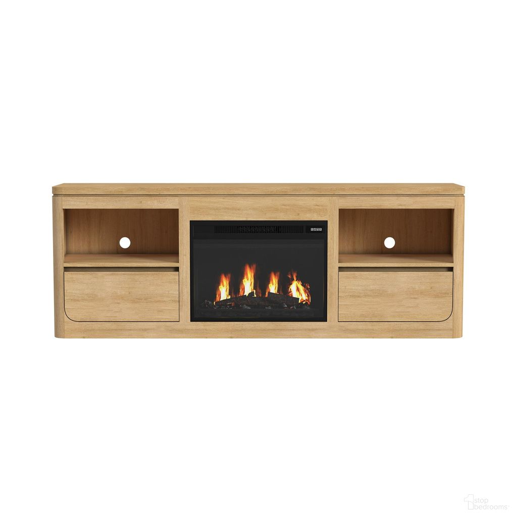 Camelot 71 Inch TV Console with Fireplace Insert In Natural