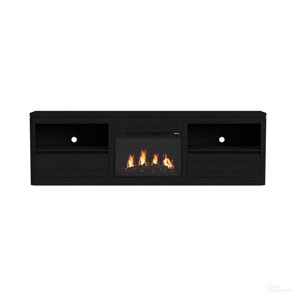 Camelot 82 Inch TV Console with Fireplace Insert In Black