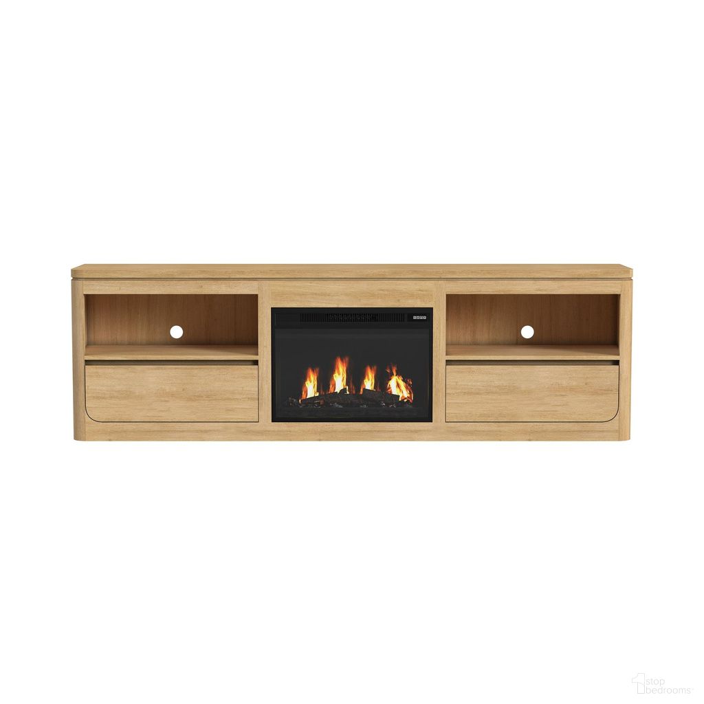 Camelot 82 Inch TV Console with Fireplace Insert In Natural